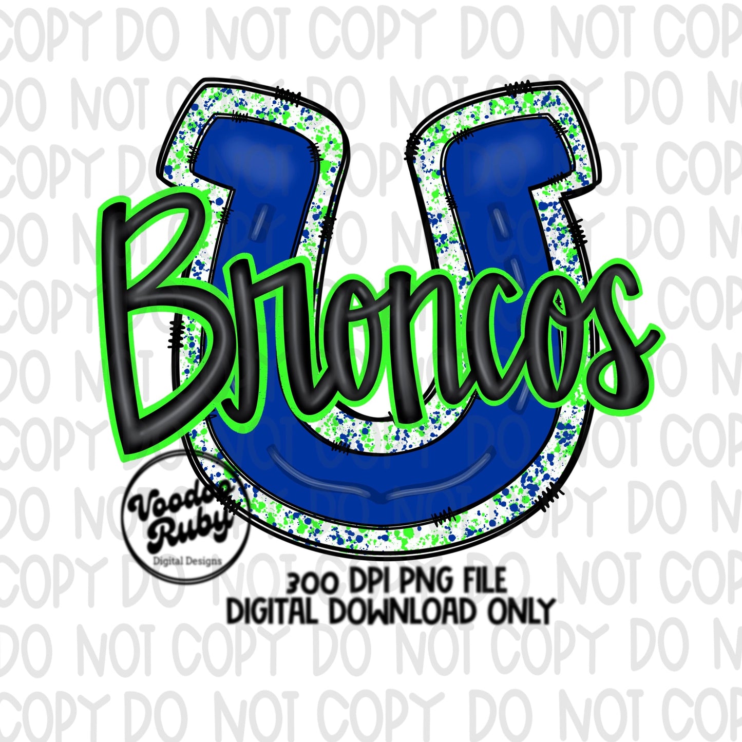 Broncos PNG Design Hand Drawn Digital Download Football PNG Broncos Sublimation Design Blue Lime Green Broncos Football DTF Printable