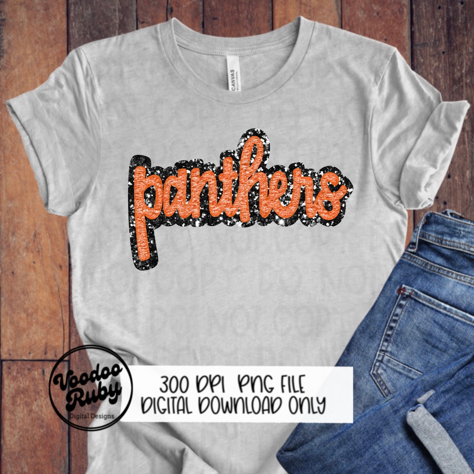 Panthers PNG Design Faux Chenille Patches Faux Applique Hand Drawn Digital Download Sublimation Football Black Orange Panthers DTF Printable