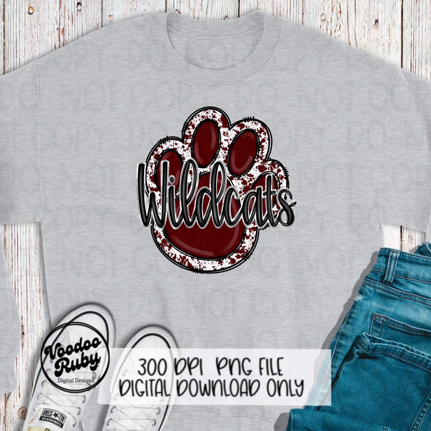 Wildcats PNG Design Hand Drawn Digital Download Football PNG Sublimation Maroon White Wildcats png Mascot DTF Printable Clip Art