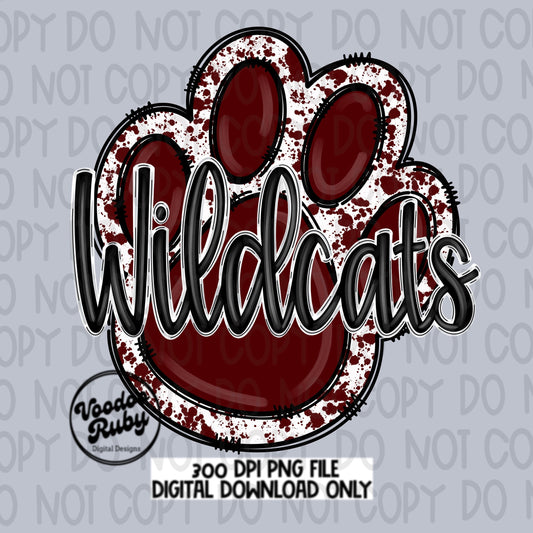 Wildcats PNG Design Hand Drawn Digital Download Football PNG Sublimation Maroon White Wildcats png Mascot DTF Printable Clip Art