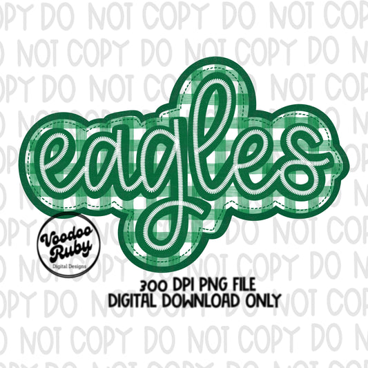 Eagles PNG Design Embroidery Faux Applique Hand Drawn Digital Download Sublimation Eagles DTF Printable Green Eagles Clip Art Football