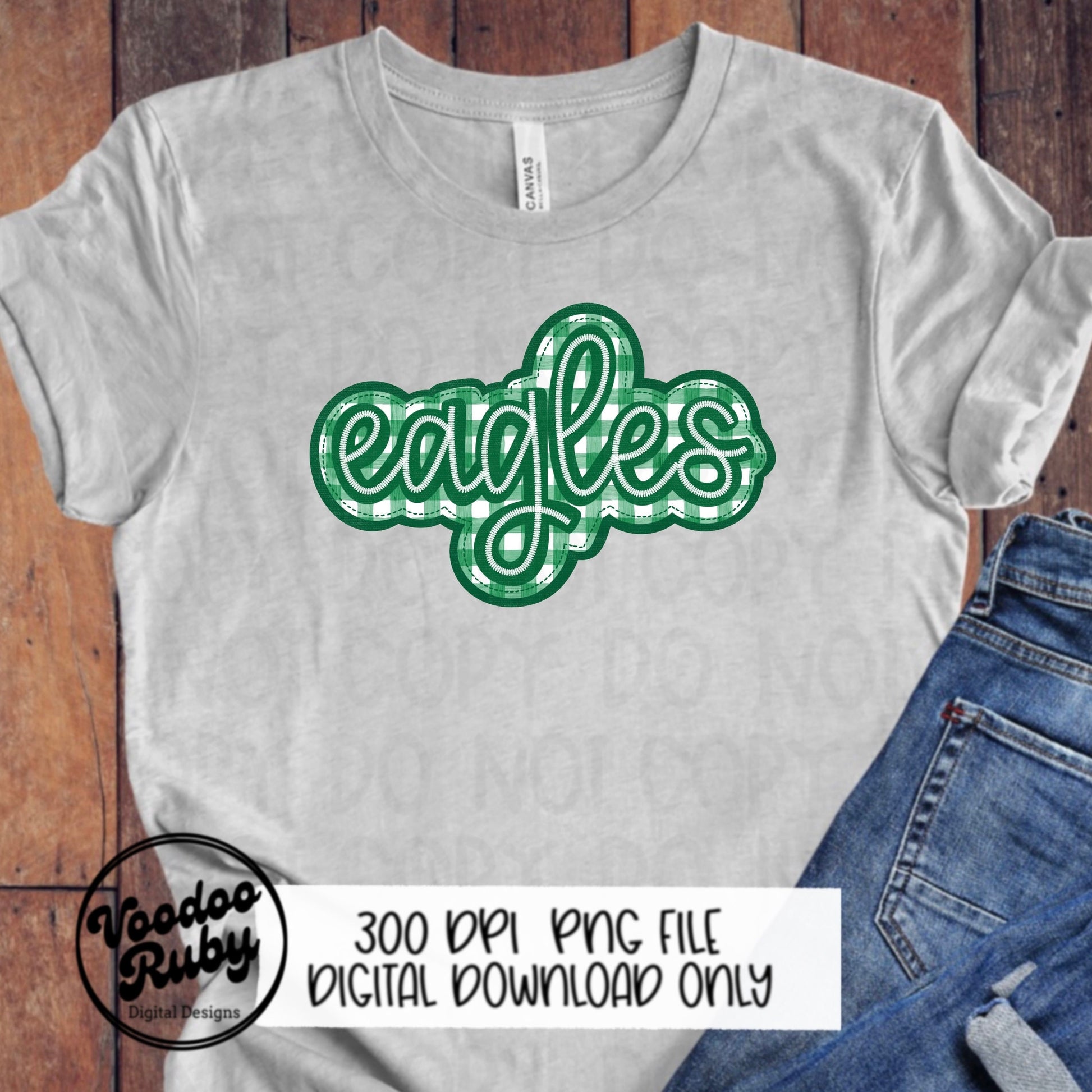 Eagles PNG Design Embroidery Faux Applique Hand Drawn Digital Download Sublimation Eagles DTF Printable Green Eagles Clip Art Football