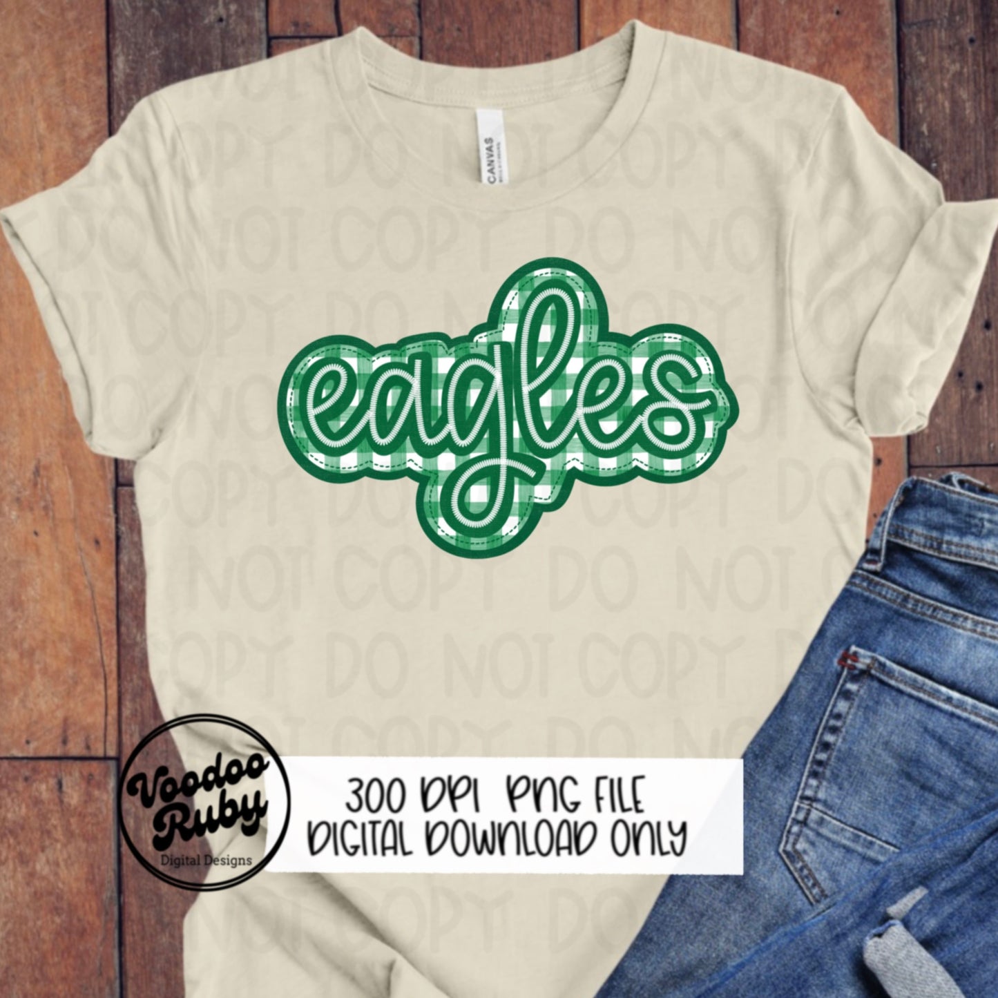 Eagles PNG Design Embroidery Faux Applique Hand Drawn Digital Download Sublimation Eagles DTF Printable Green Eagles Clip Art Football