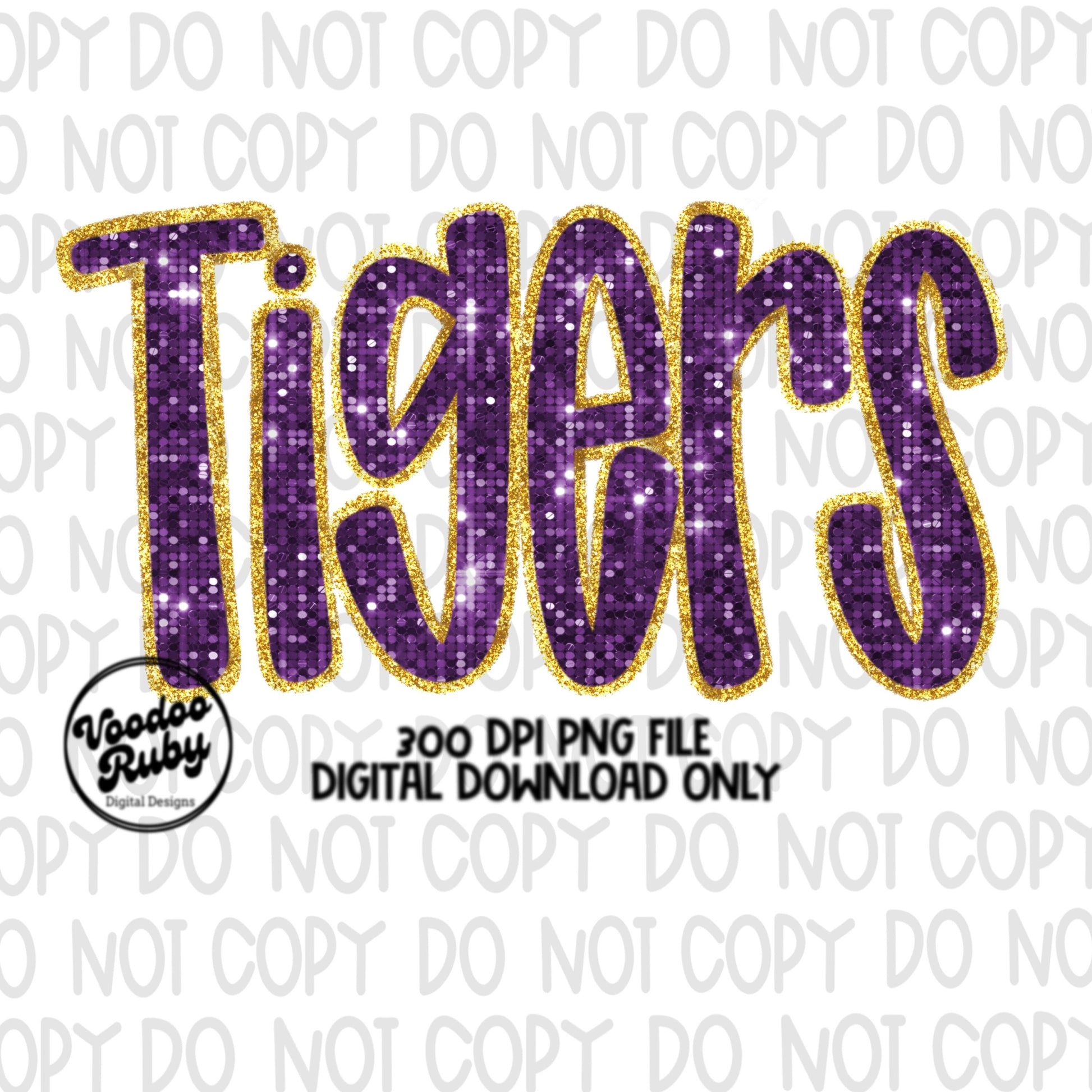 Tigers PNG Design Sequins Glitter Hand Drawn Digital Download Faux Sequins Patch PNG Printable Clip Art Faux Appliqué Tigers Football DTF