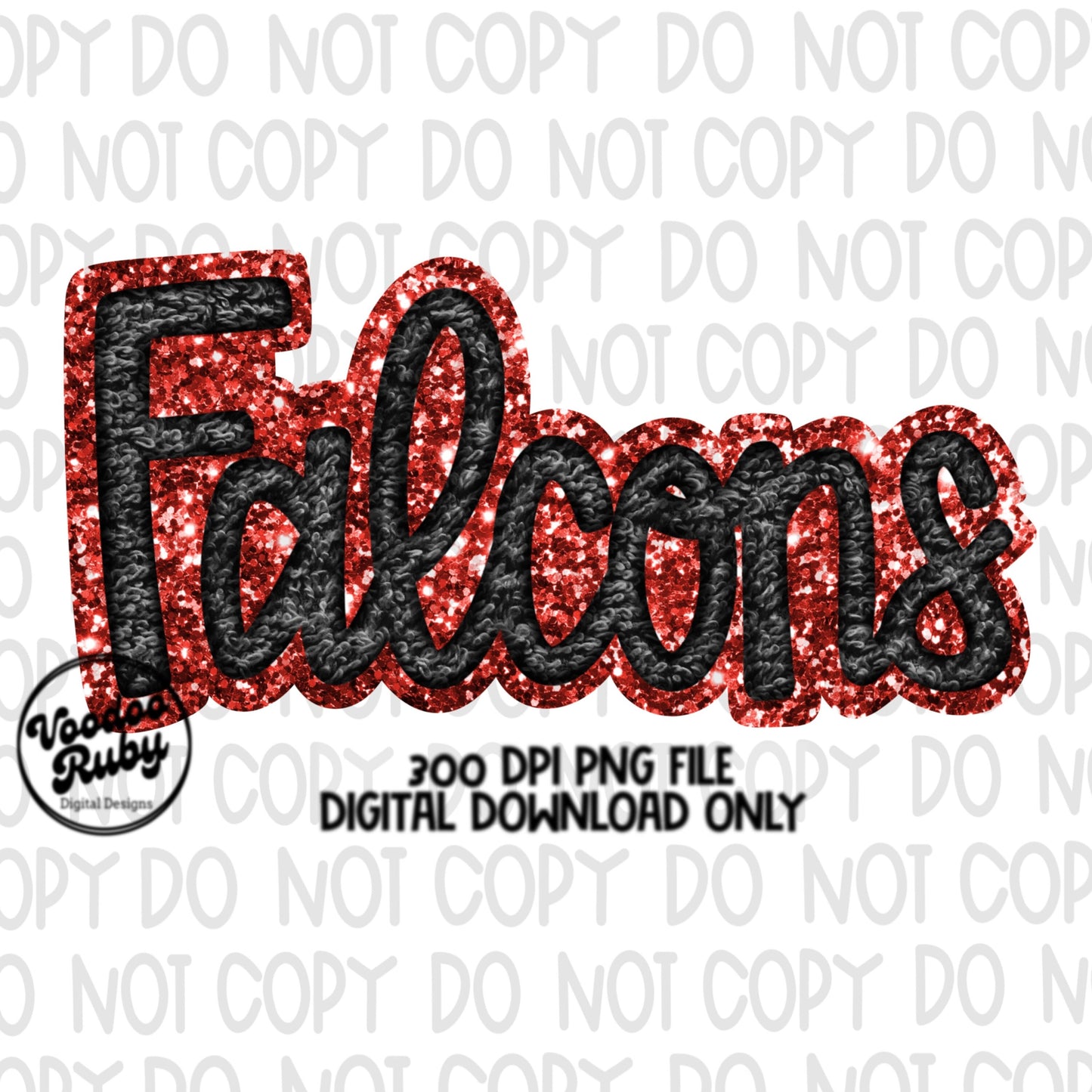 Falcons PNG Design Hand Drawn Digital Download Sublimation Faux Chenille PNG Black and Red Falcons Football png Falcons DTF Printable
