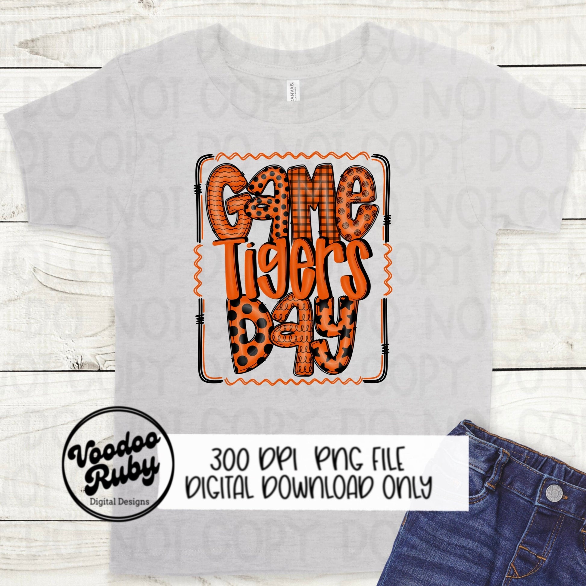 Tigers PNG Design Hand Drawn Digital Download Sublimation Game Day PNG Orange Black Tigers Game Day Doodle Letters Football DTF Printable