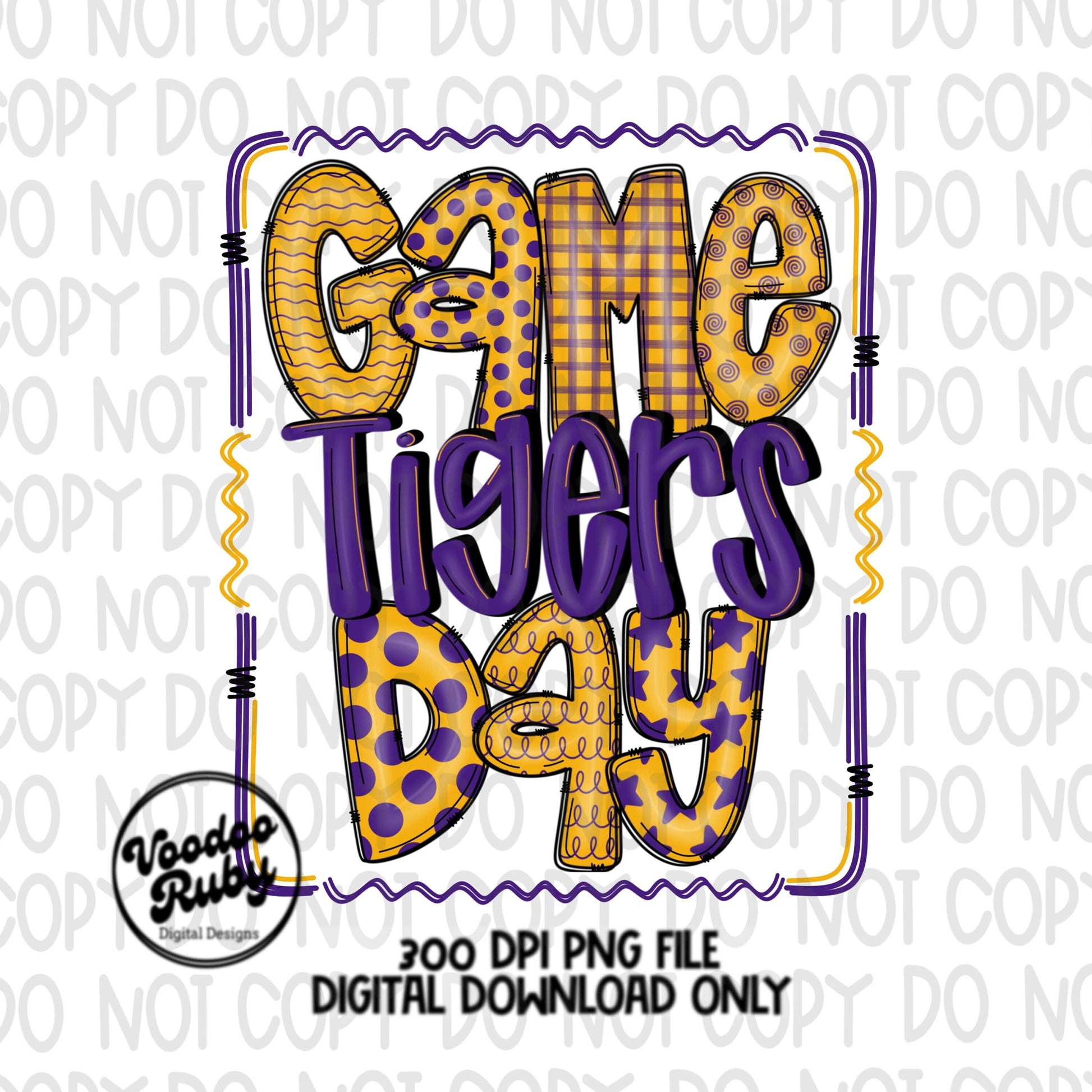 Tigers PNG Design Hand Drawn Digital Download Sublimation Game Day PNG Purple Gold Tigers Game Day Doodle Letters Football DTF Printable