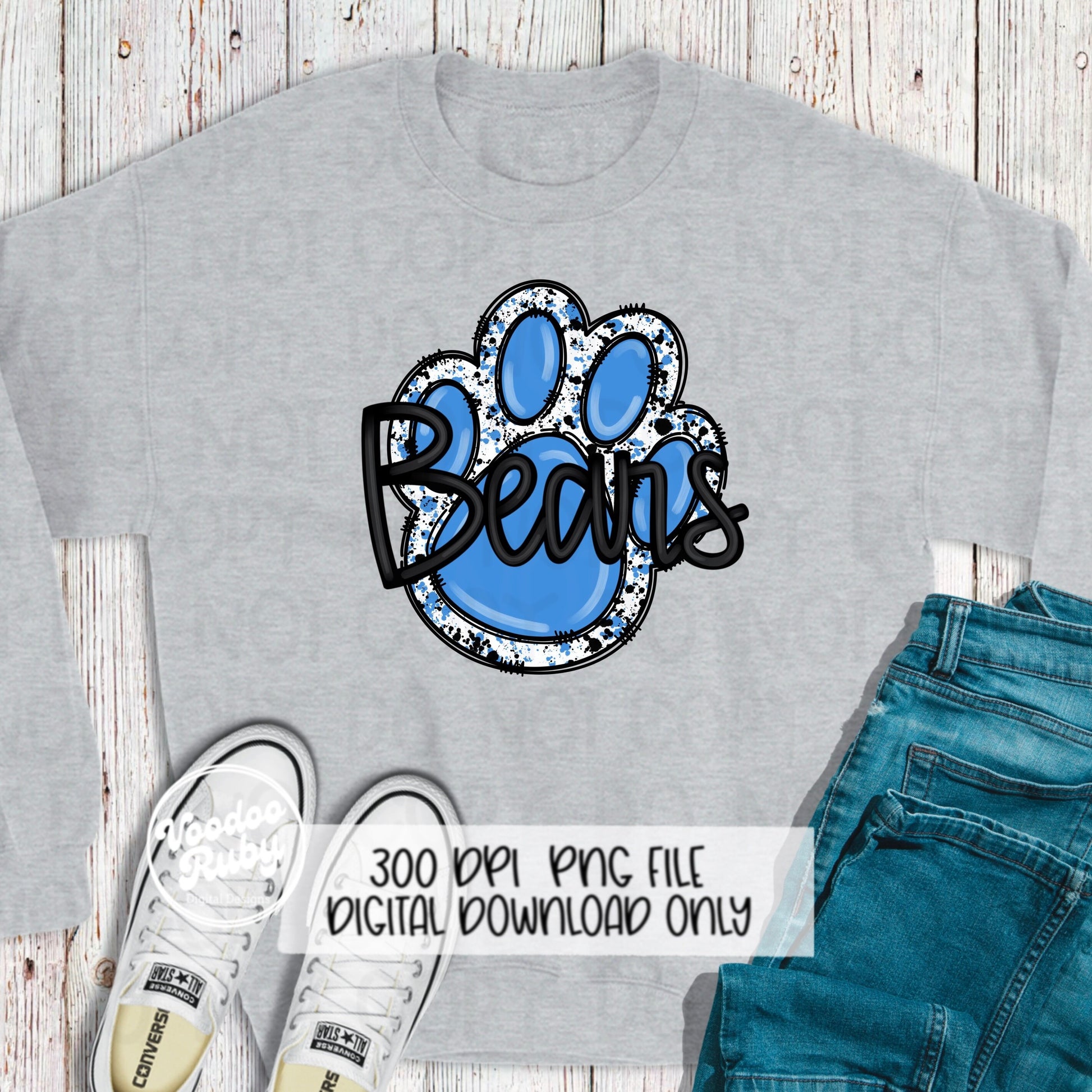 Bears PNG Design Hand Drawn Digital Download Football png Blue Paw Print Sublimation png Blue Bears Football DTF Printable Clip Art