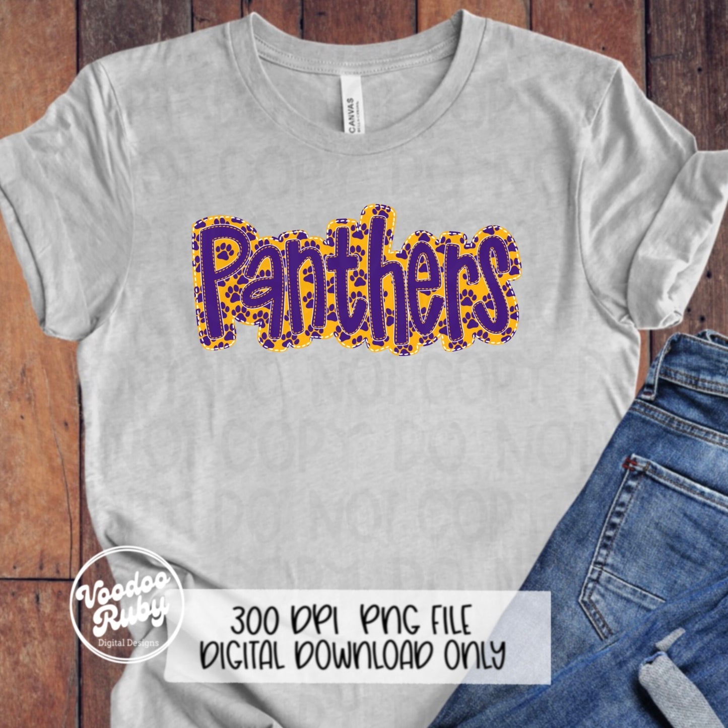 Panthers PNG Design Embroidery Faux Applique Hand Drawn Digital Download Sublimation Panthers DTF Printable Mascot Football