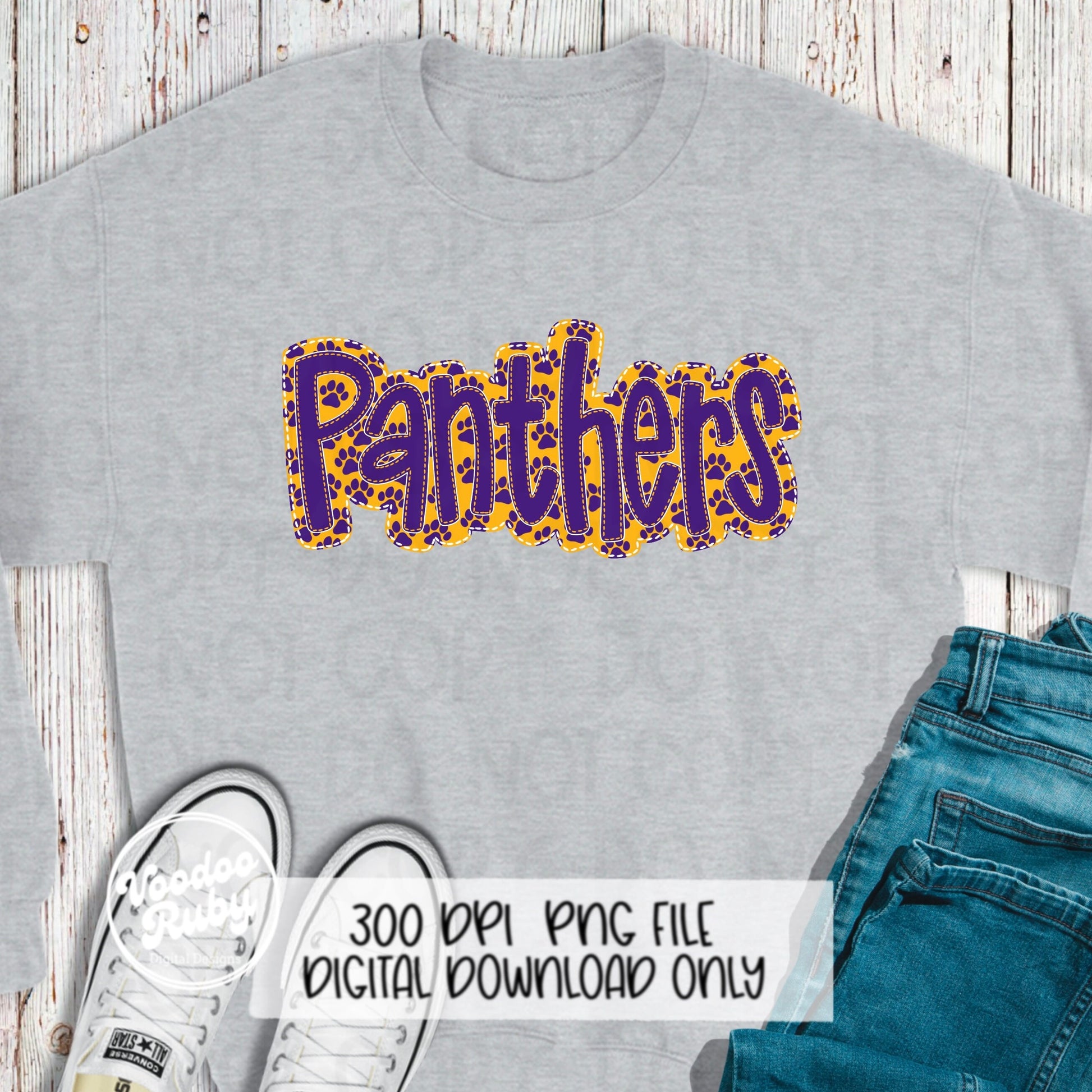 Panthers PNG Design Embroidery Faux Applique Hand Drawn Digital Download Sublimation Panthers DTF Printable Mascot Football