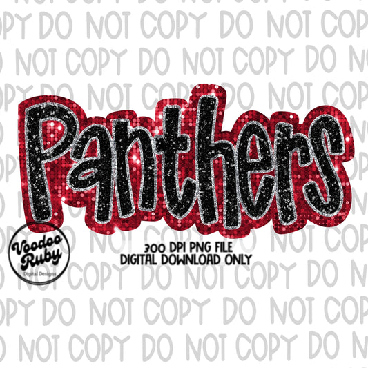 Panthers PNG Design Sequins Glitter Hand Drawn Digital Download Faux Sequins Patch PNG Printable Faux Appliqué Panthers Football DTF