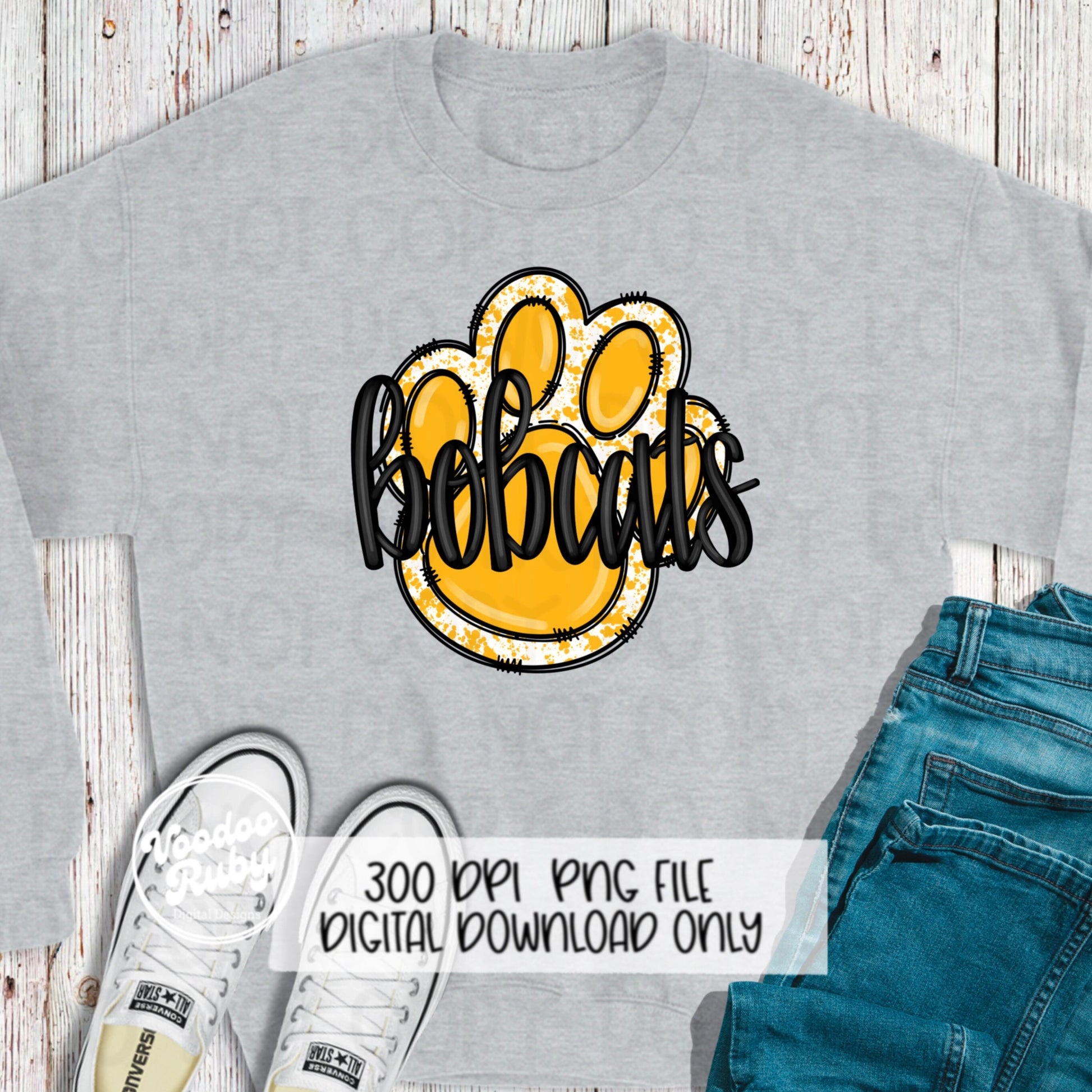 Bobcats PNG Design Yellow Gold Bobcats Hand Drawn Digital Download Sublimation Football PNG Bobcats Paw Print Bobcats DTF Printable Clip Art