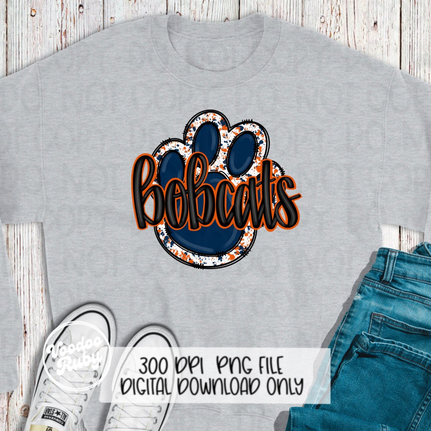 Bobcats PNG Design Blue Orange Bobcats Hand Drawn Digital Download Sublimation Football PNG Bobcats Paw Print Bobcats DTF Printable Clip Art