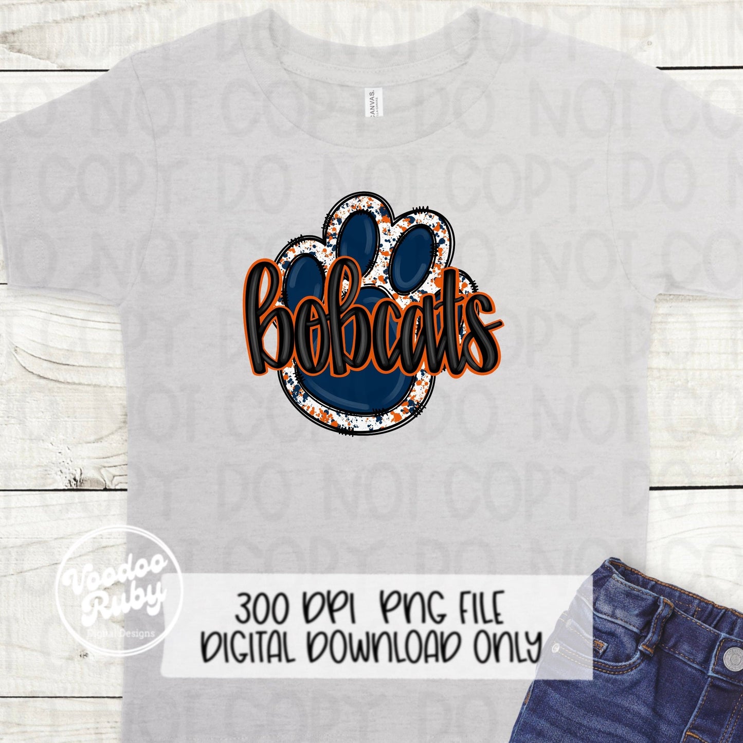 Bobcats PNG Design Blue Orange Bobcats Hand Drawn Digital Download Sublimation Football PNG Bobcats Paw Print Bobcats DTF Printable Clip Art