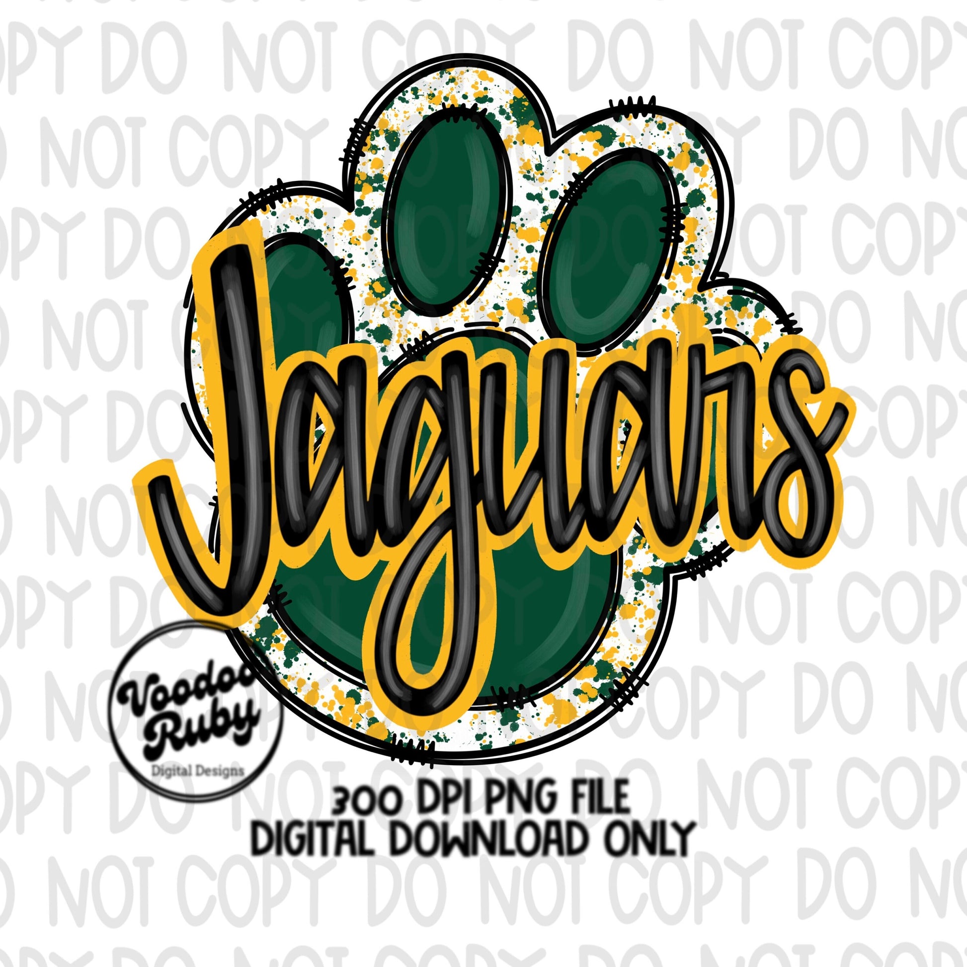 Jaguars PNG Design Hand Drawn Digital Download Football PNG Paw Print Sublimation Design Green Gold Jaguars Football DTF Printable Cheer png