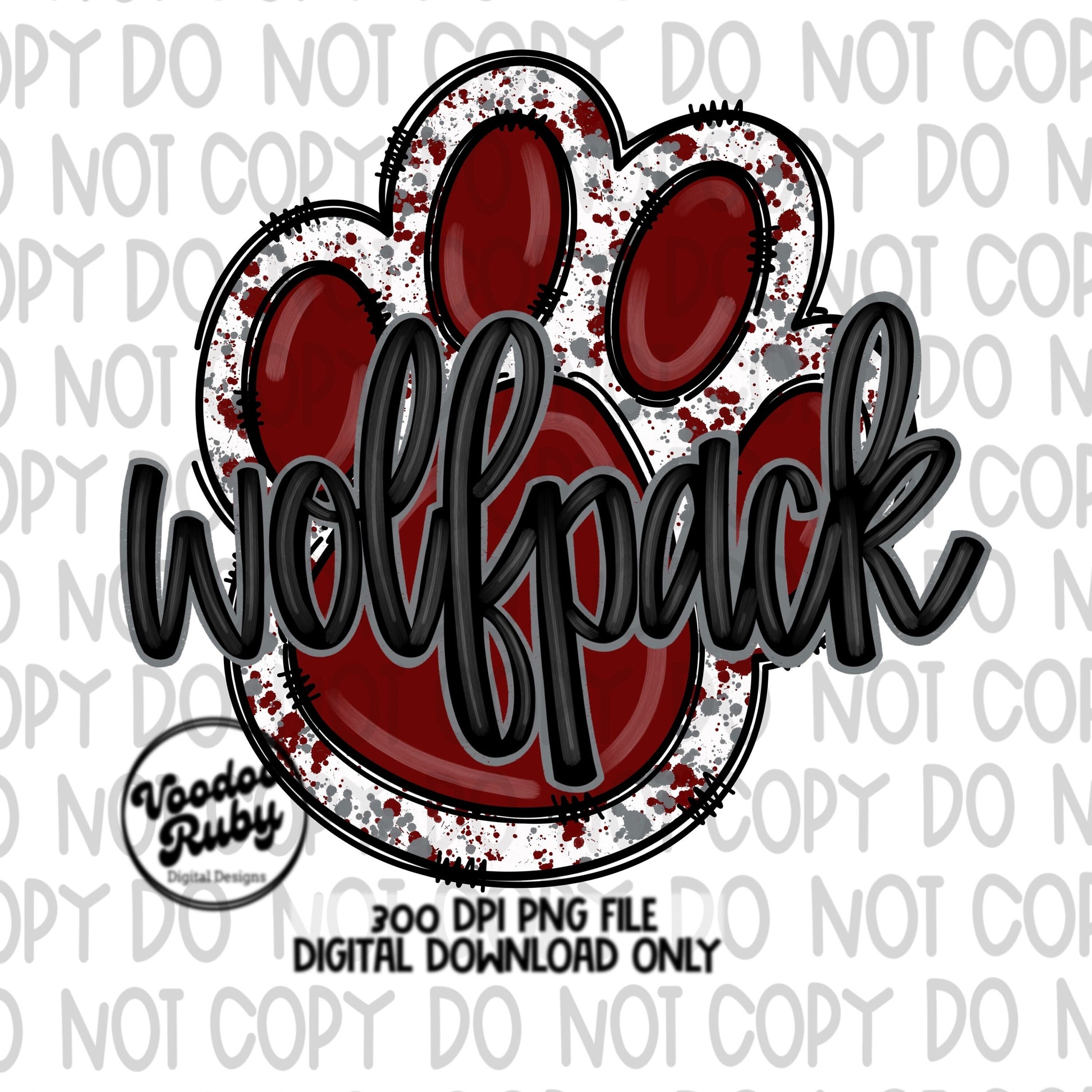 Wolfpack PNG Design Hand Drawn Digital Download Football PNG Paw Print Sublimation Design Maroon Wolfpack Football DTF Printable