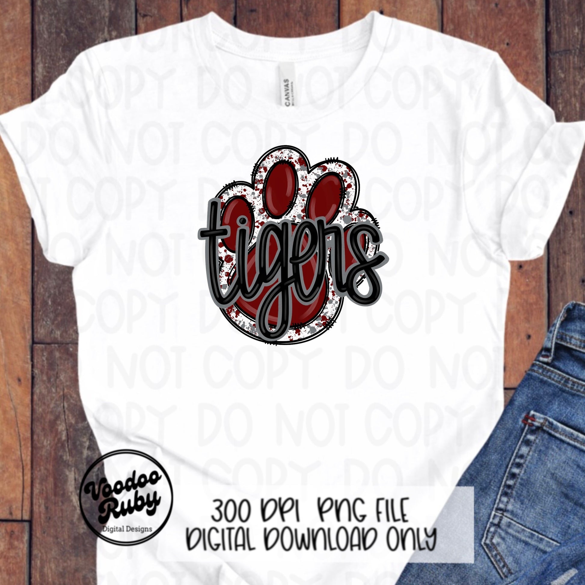 Tigers PNG Design Maroon Hand Drawn Digital Download Football PNG Paw Print Sublimation Design Tigers Football DTF Printable