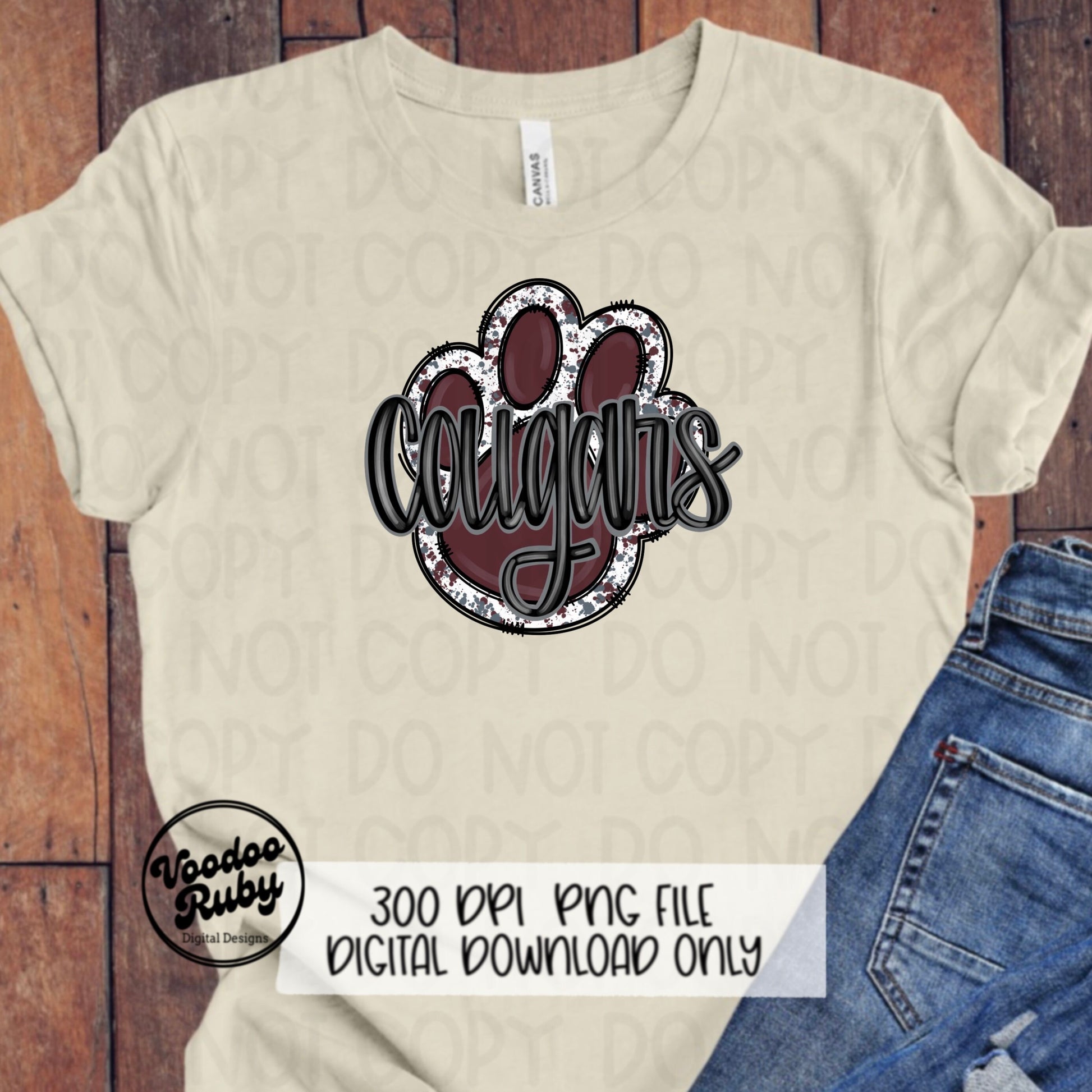 Cougars PNG Design Maroon Hand Drawn Digital Download Football PNG Paw Print Sublimation Design Cougars Football DTF Printable