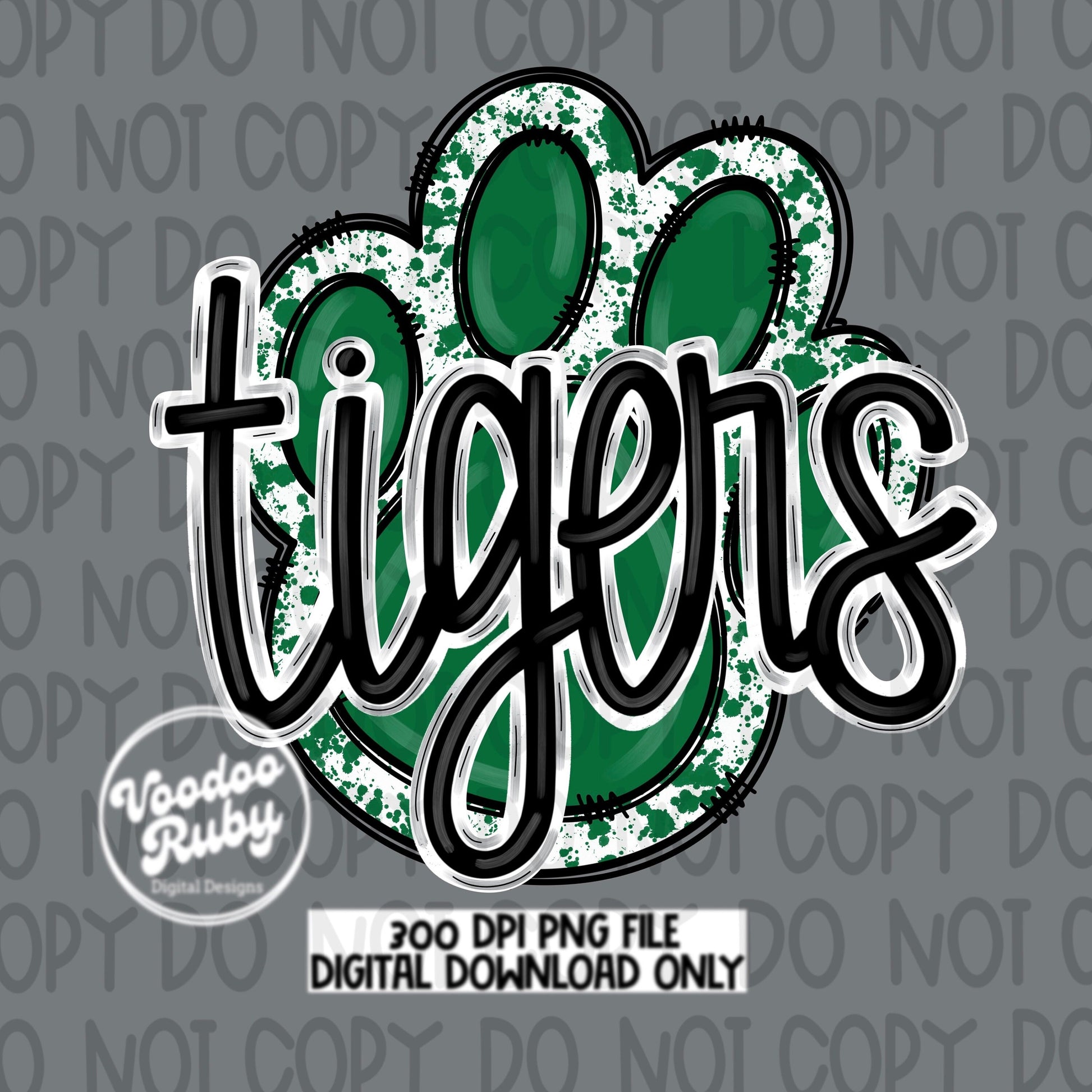 Tigers PNG Design Green Hand Drawn Digital Download Football PNG Paw Print Sublimation Design Tigers Football DTF Printable