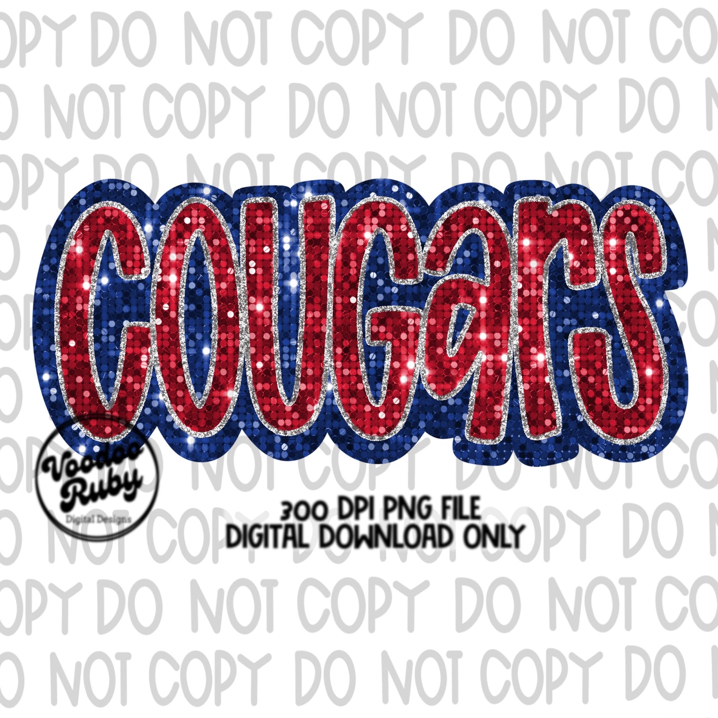 Cougars PNG Design Sequins Glitter Hand Drawn Digital Download Faux Sequins Patch PNG Printable Faux Appliqué Cougars Football DTF