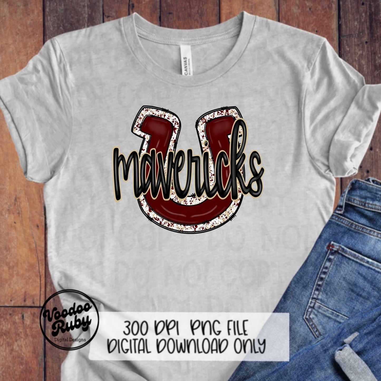 Mavericks PNG Design Hand Drawn Digital Download Sublimation Football PNG Mavericks Maroon Gold Football png Mustangs DTF Printable Mascot