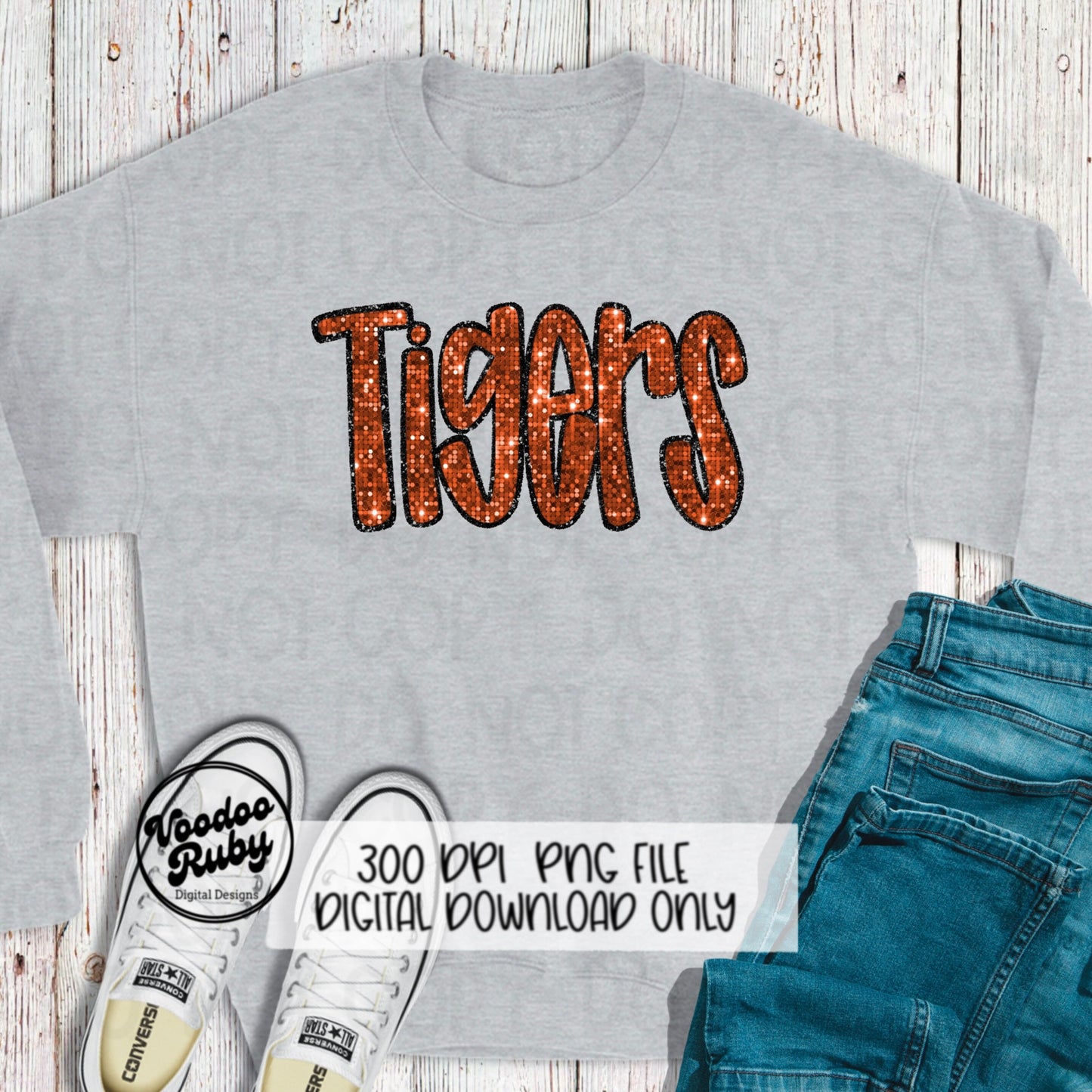 Tigers PNG Design Sequins Glitter Hand Drawn Digital Download Faux Sequins Patch PNG Printable Clip Art Faux Appliqué Tigers Football DTF