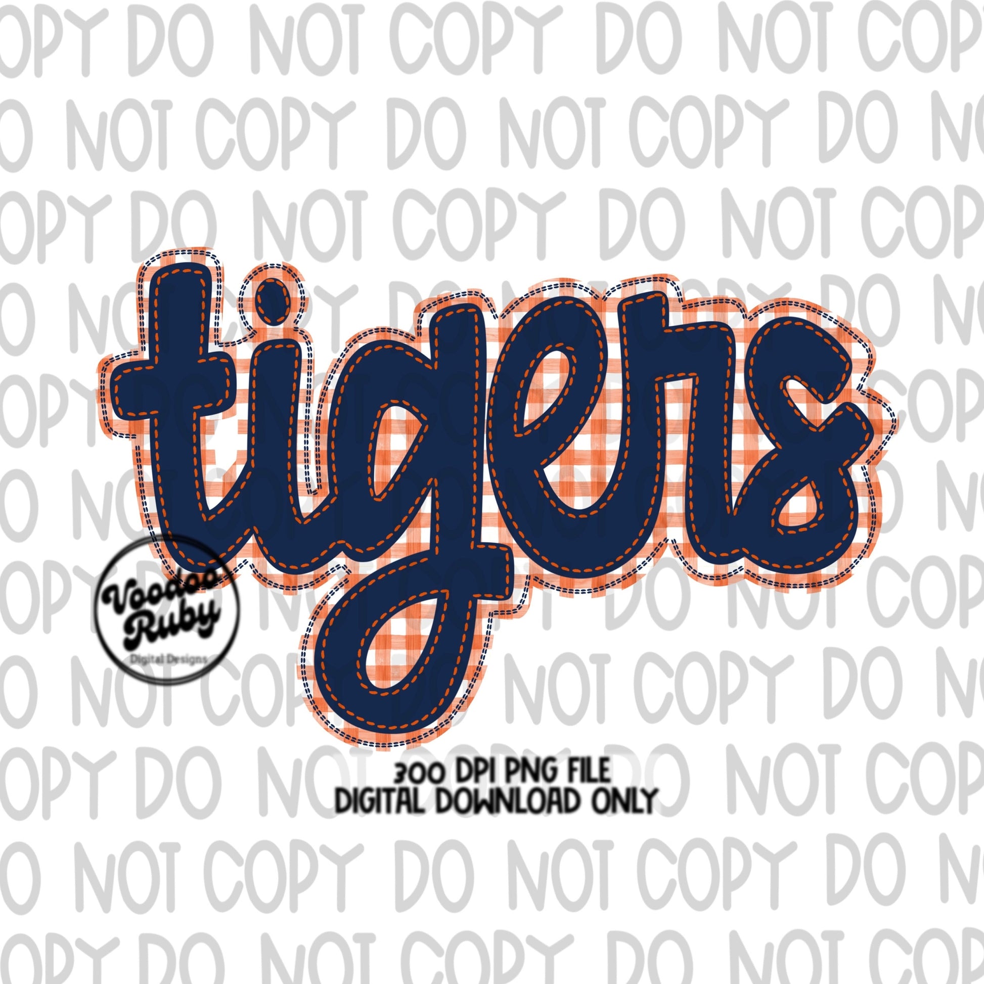 Tigers PNG Design Blue Orange Hand Drawn Digital Download Embroidery PNG Faux Applique Tigers Football png DTF Printable Clip Art Mascot