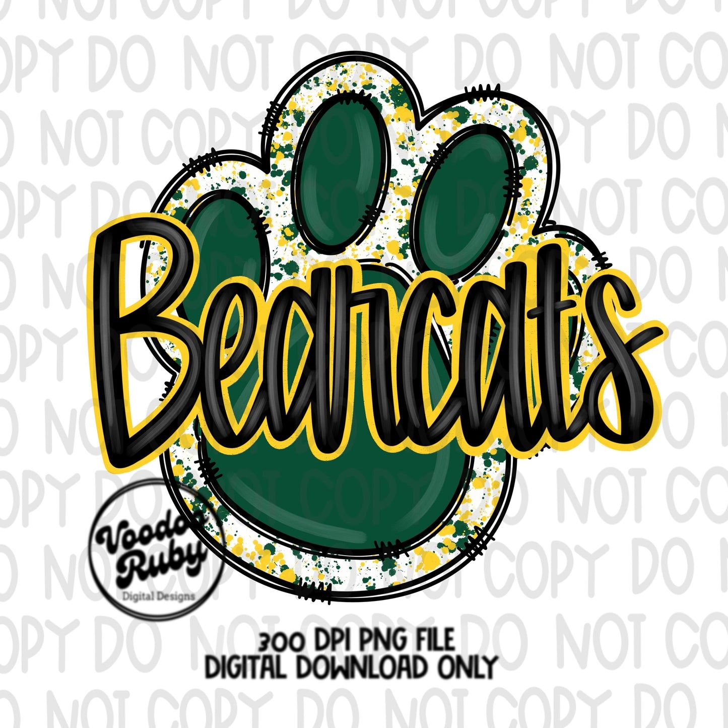 Bearcats PNG Design Hand Drawn Digital Download Sublimation Football PNG Green Yellow Bearcats Paw Print png Football DTF Printable