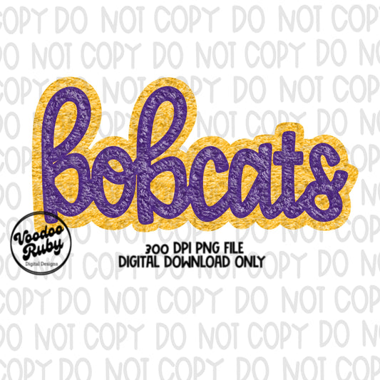 Bobcats PNG Design Faux Chenille Patches Faux Applique Hand Drawn Digital Download Sublimation Football Purple Yellow Bobcats DTF Printable