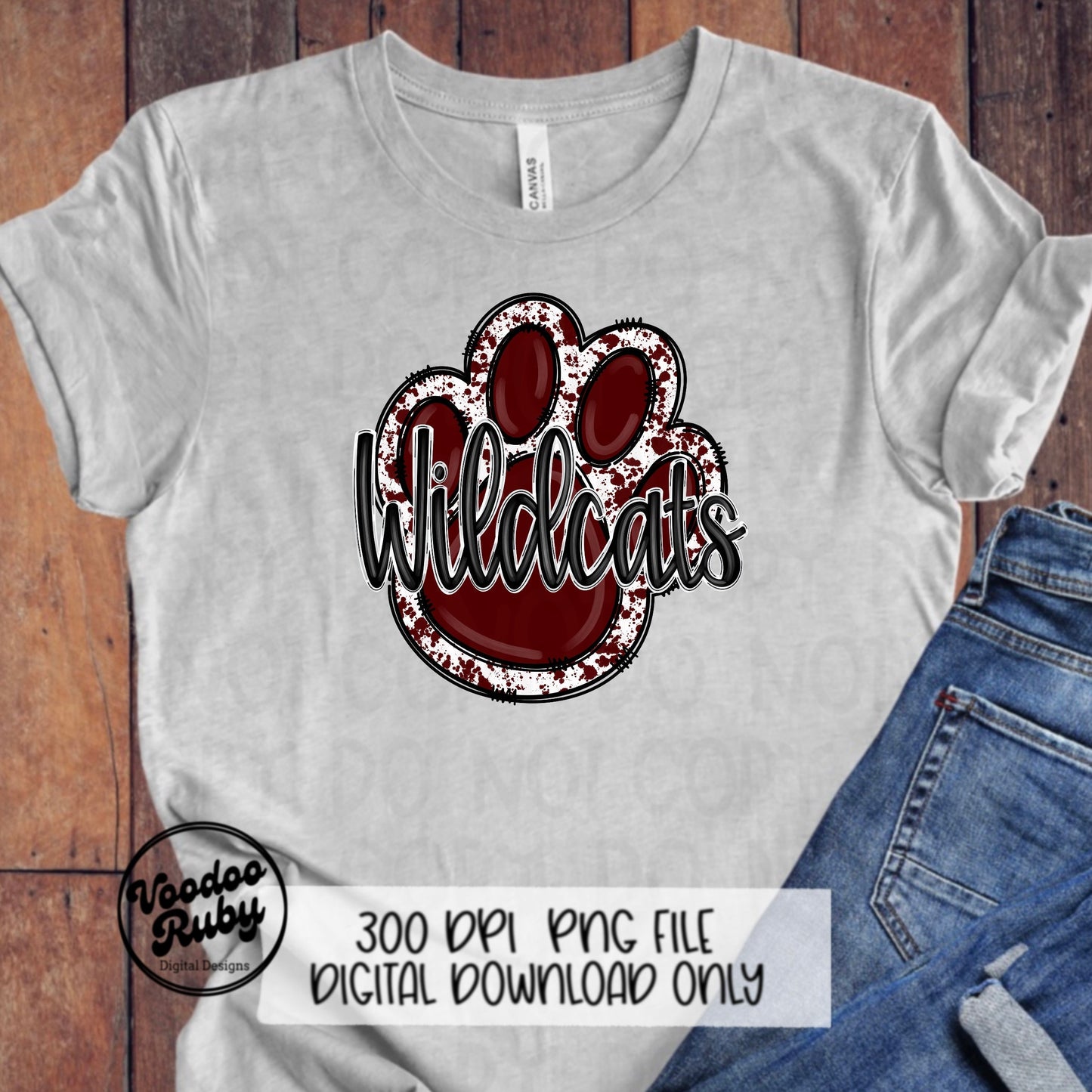 Wildcats PNG Design Hand Drawn Digital Download Football PNG Sublimation Maroon White Wildcats png Mascot DTF Printable Clip Art