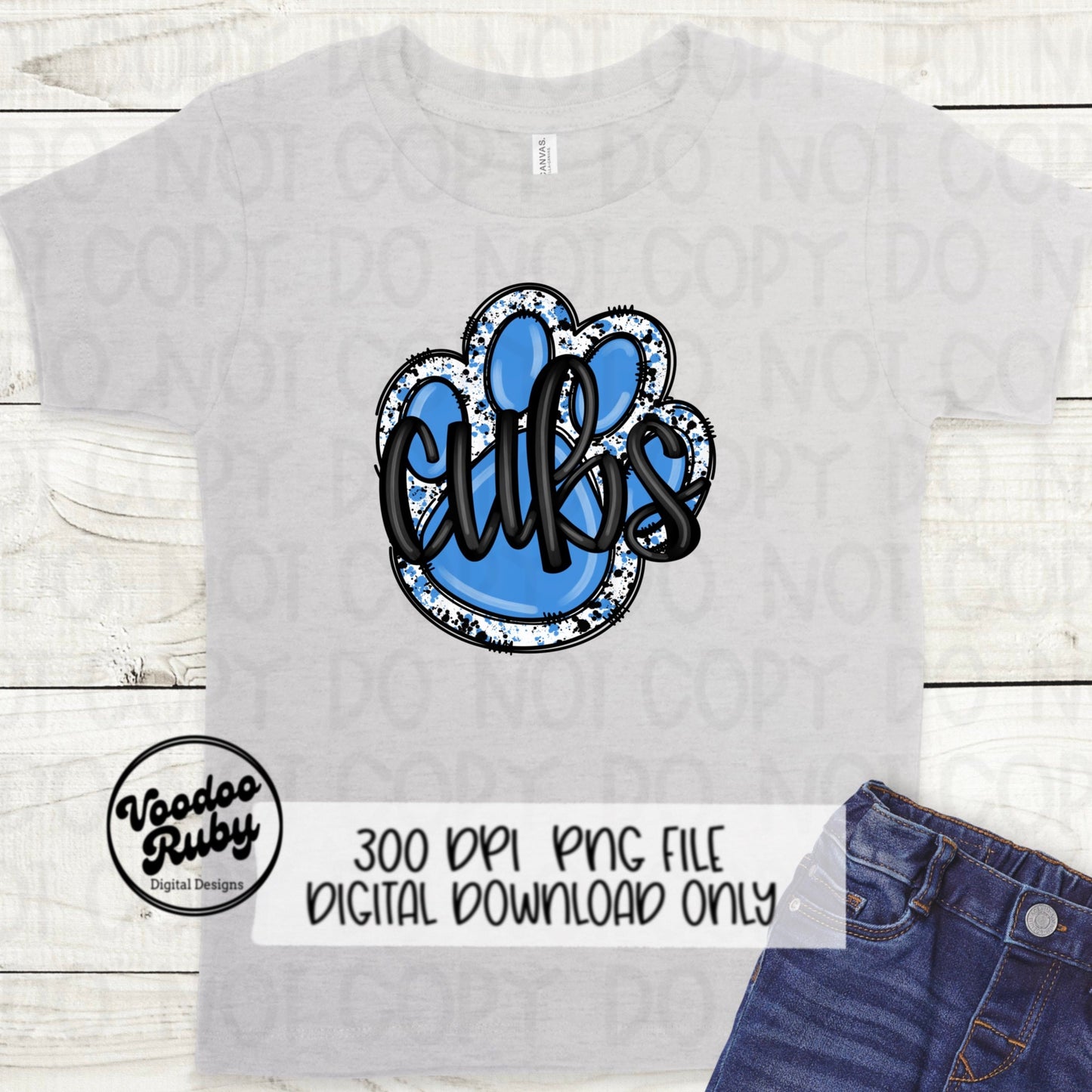 Cubs PNG Design Hand Drawn Digital Download Football PNG Blue Cubs Paw Print Sublimation DTF Printable Cubs Mascot png Clip Art