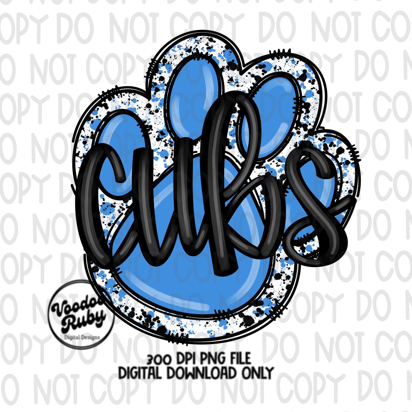 Cubs PNG Design Hand Drawn Digital Download Football PNG Blue Cubs Paw Print Sublimation DTF Printable Cubs Mascot png Clip Art