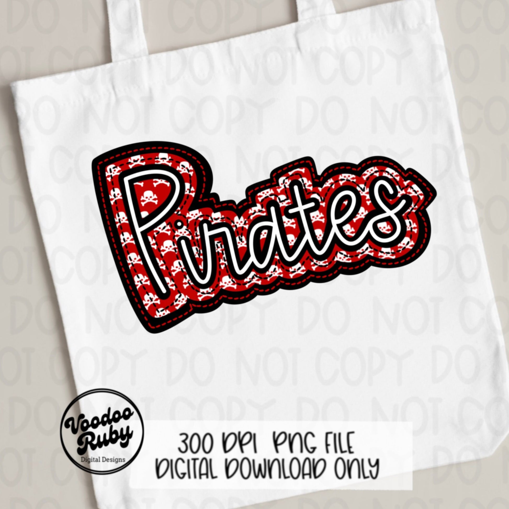 Pirates PNG Design Red Black Hand Drawn Digital Download Embroidery PNG Faux Applique Pirates Football png DTF Printable Clip Art Mascot