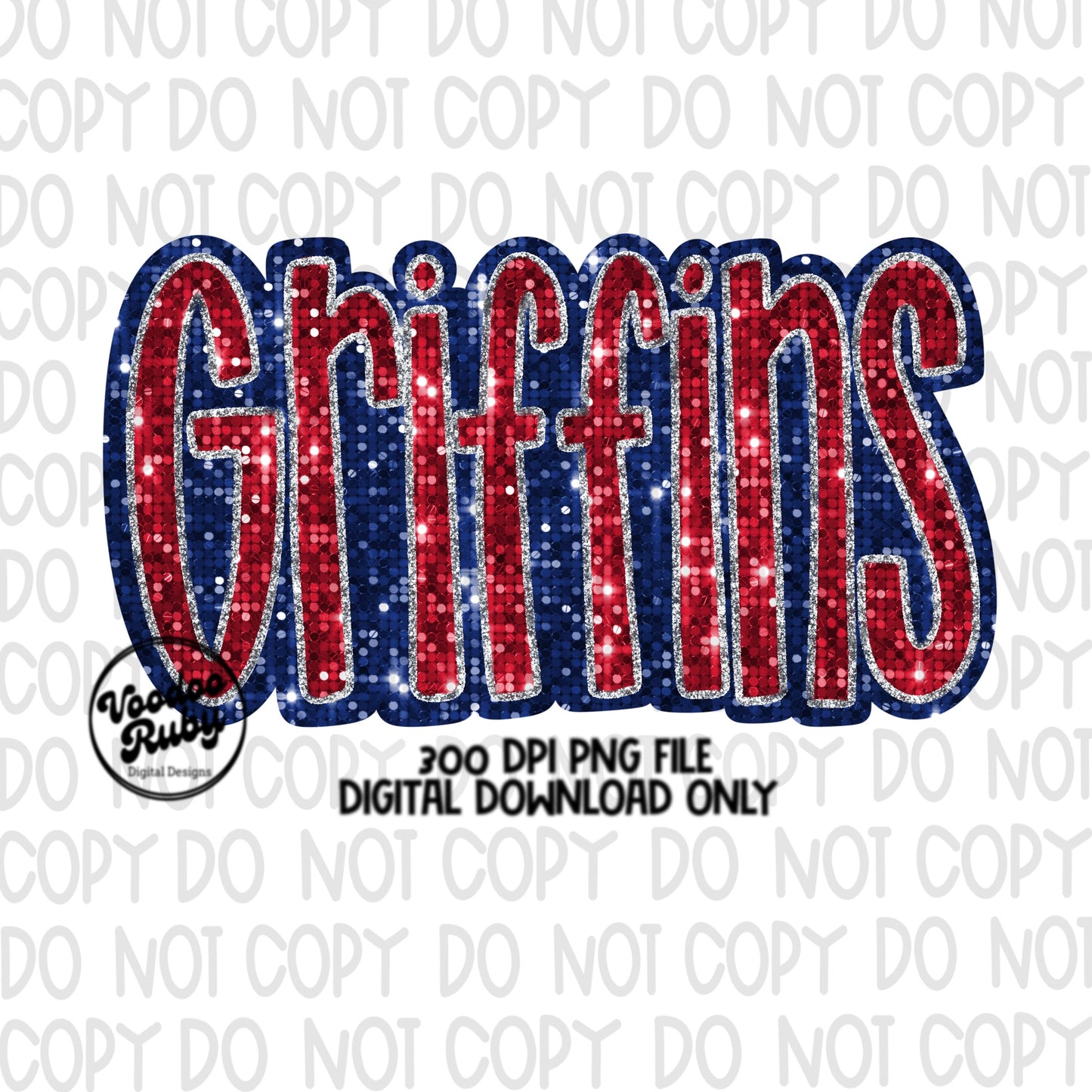 Griffins PNG Design Sequins Glitter Hand Drawn Digital Download Faux Sequins Patch PNG Printable Faux Appliqué Griffins Football DTF