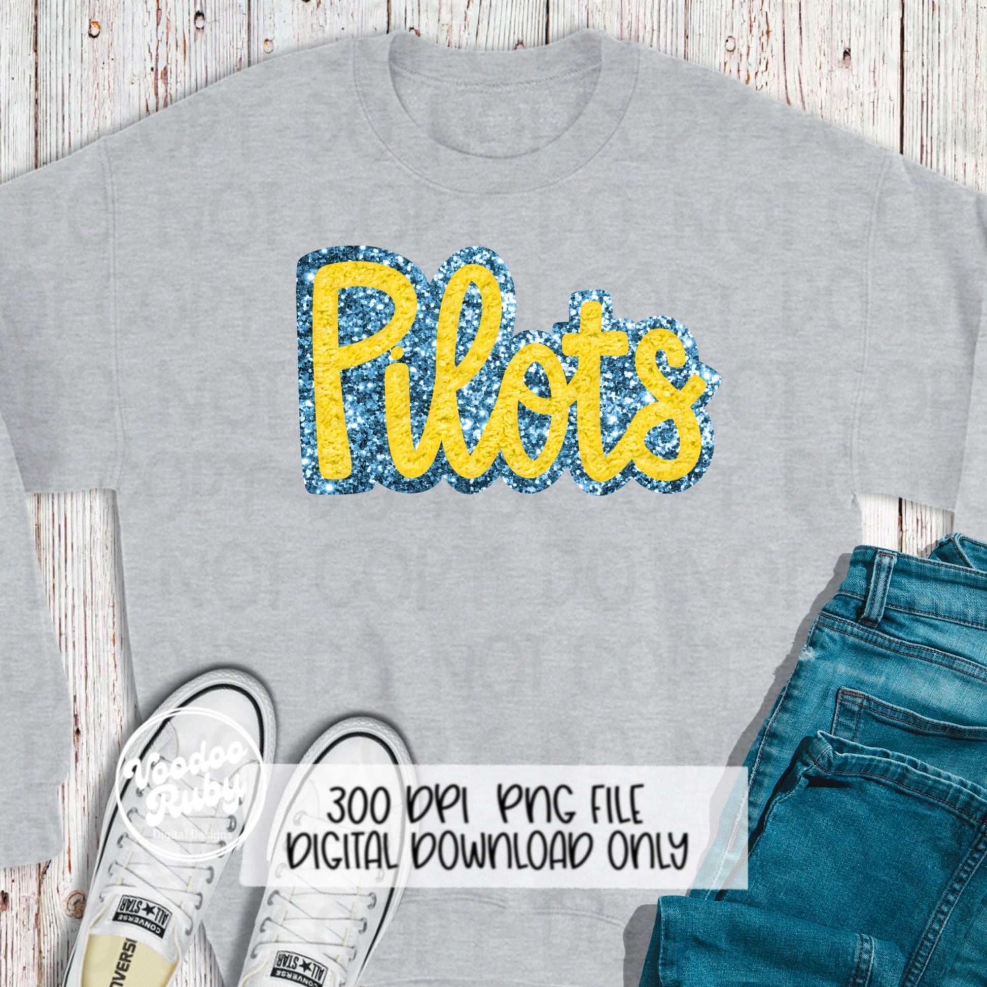 Pilots Mascot PNG: Blue & Yellow Glitter Design (Digital Download)
