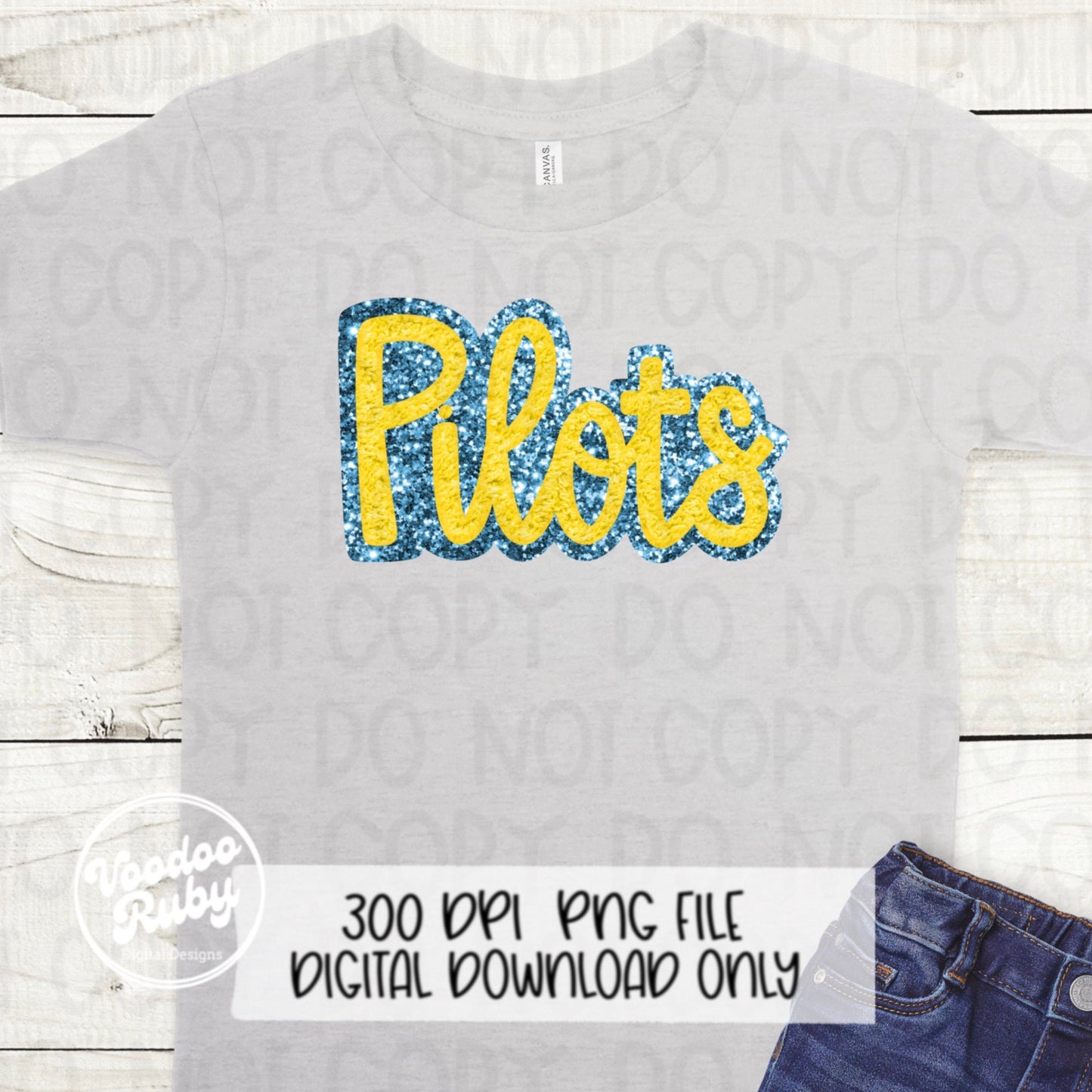 Pilots Mascot PNG: Blue & Yellow Glitter Design (Digital Download)
