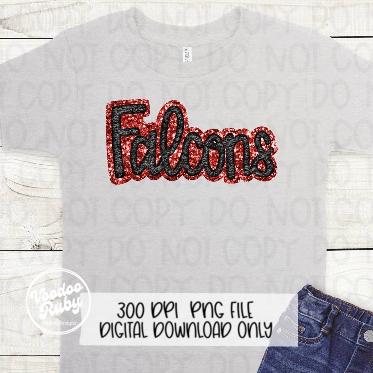 Falcons PNG Design Hand Drawn Digital Download Sublimation Faux Chenille PNG Black and Red Falcons Football png Falcons DTF Printable