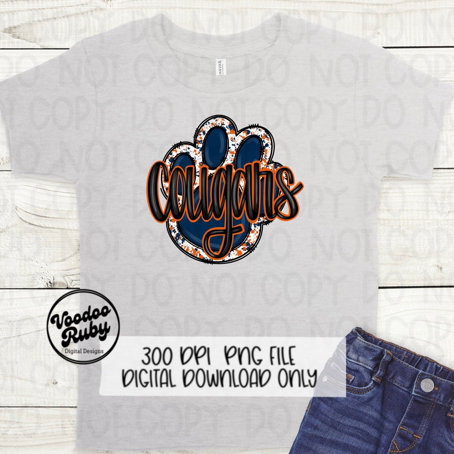 Cougars PNG Design Mascot Hand Drawn Digital Download Blue Orange Cougars PNG Paw Print Mascot Football DTF Printable Doodle Clip Art