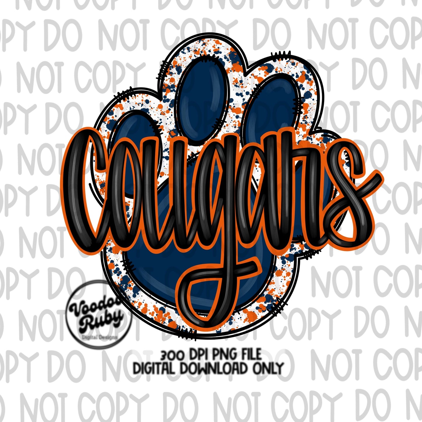 Cougars PNG Design Mascot Hand Drawn Digital Download Blue Orange Cougars PNG Paw Print Mascot Football DTF Printable Doodle Clip Art