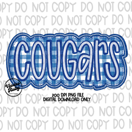 Cougars PNG Design Embroidery Faux Applique Hand Drawn Digital Download Sublimation Cougars PNG Football png Blue Cougars DTF Printable