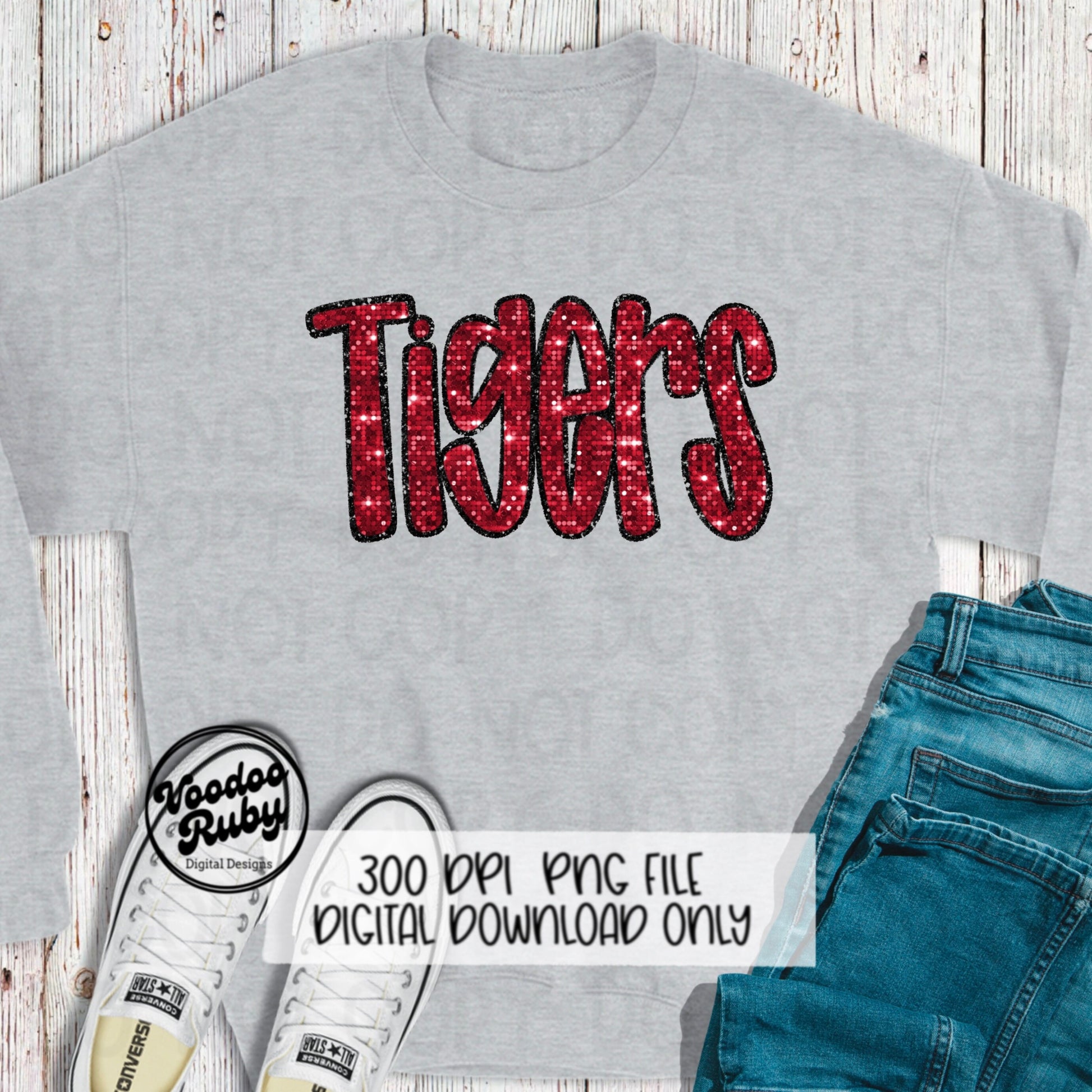 Tigers PNG Design Sequins Glitter Hand Drawn Digital Download Faux Sequins Patch PNG Printable Clip Art Faux Appliqué Tigers Football DTF