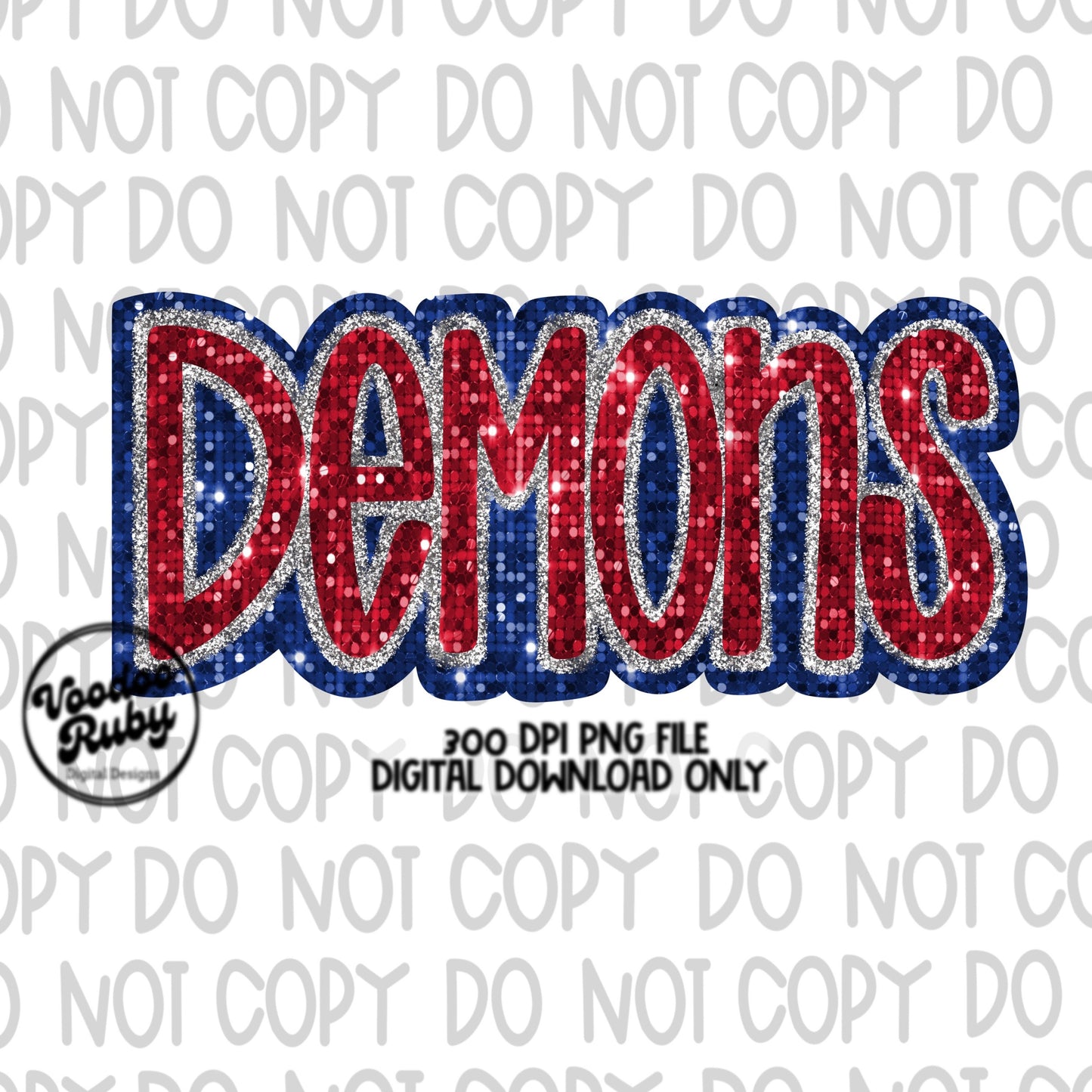 Demons PNG Design Sequins Glitter Hand Drawn Digital Download Faux Sequins Patch PNG Printable Faux Appliqué Demons Football DTF