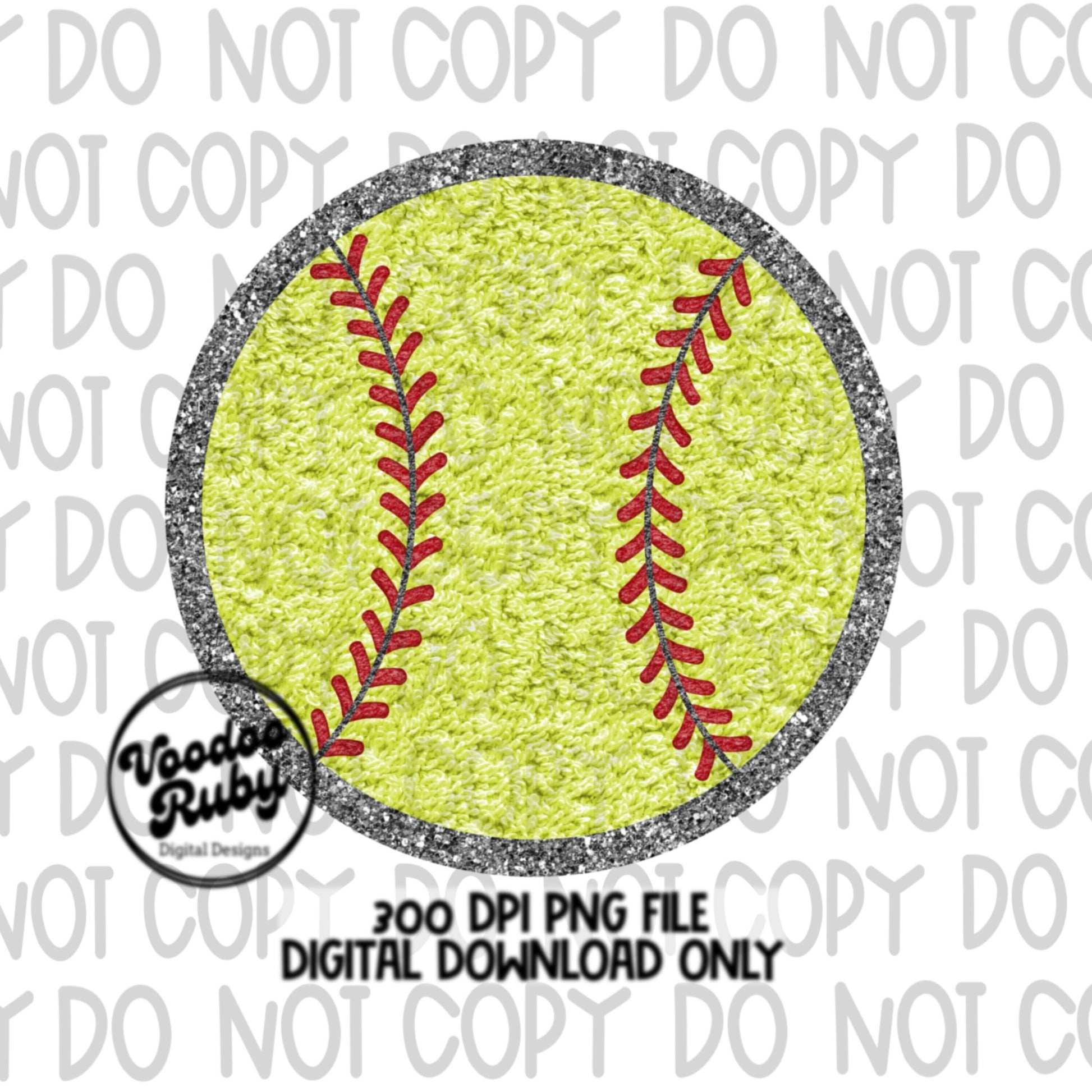 Softball PNG Design Faux Chenille Patches Faux Embroidery PNG Hand Drawn Digital Download Sublimation Softball DTF Printable