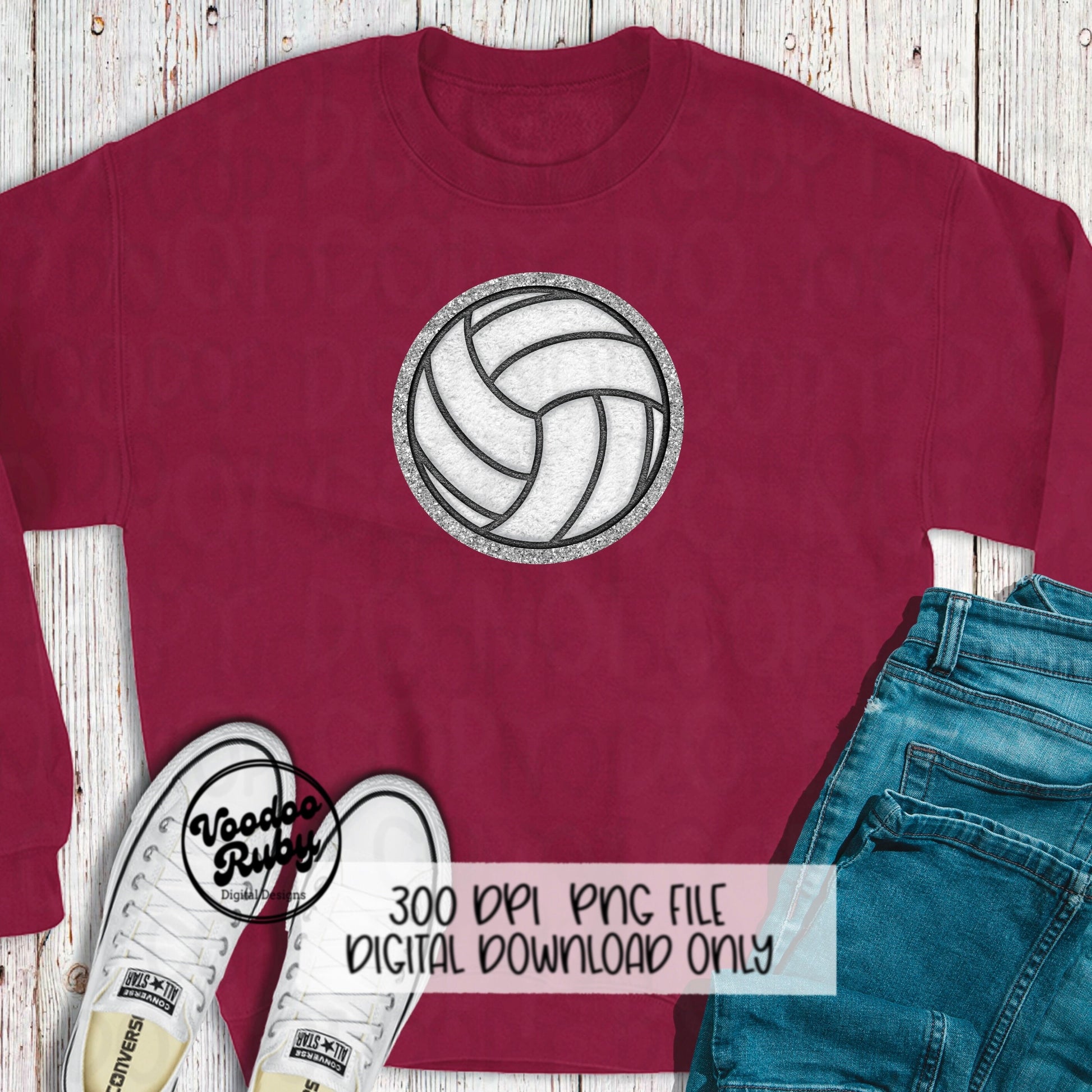 Volleyball PNG Design Faux Chenille Patch Faux Embroidery Hand Drawn Digital Download Sublimation Volleyball DTF Printable