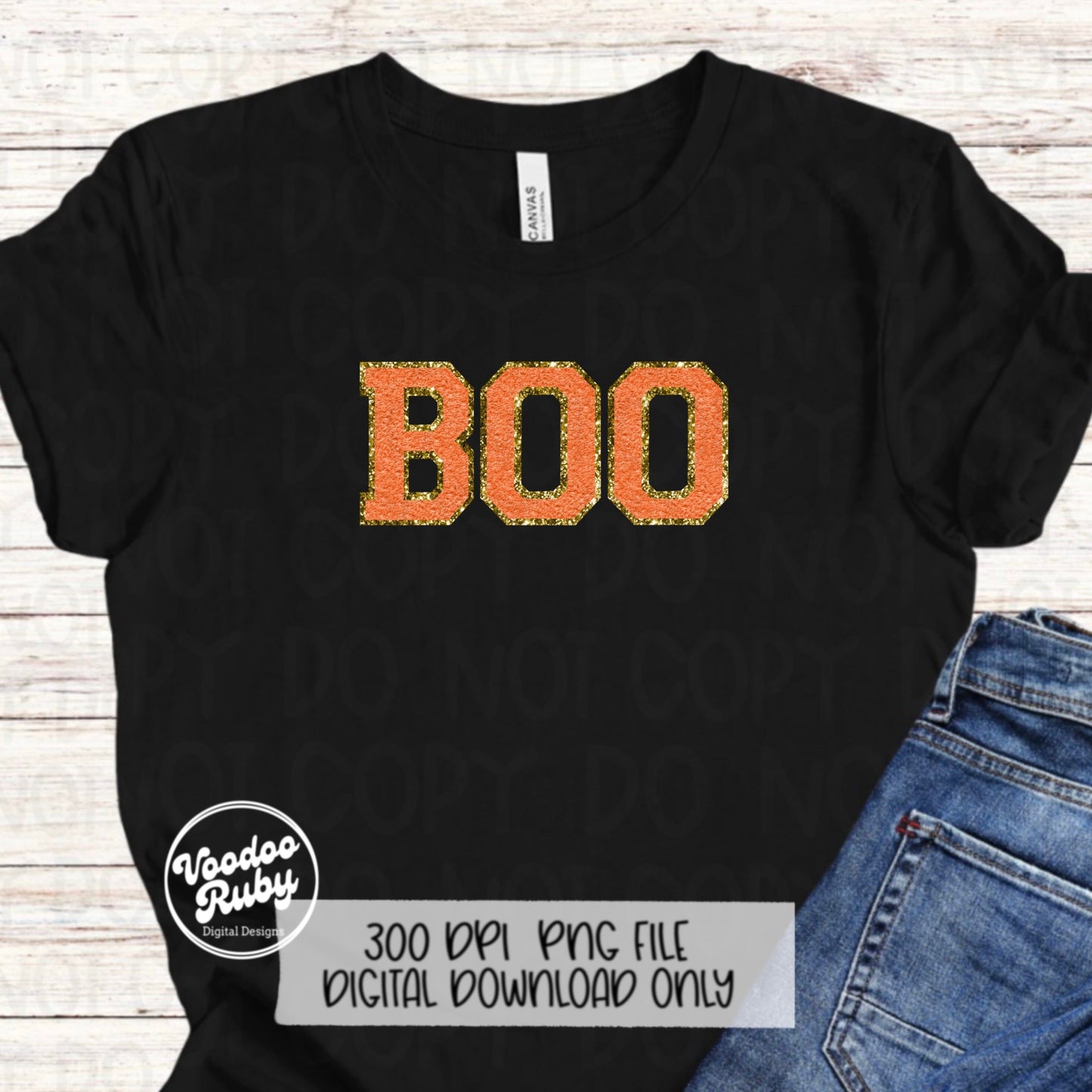 Boo PNG Design Faux Chenille Letter Patches Digital Download Halloween PNG DTF Printable Faux Embroidery Png