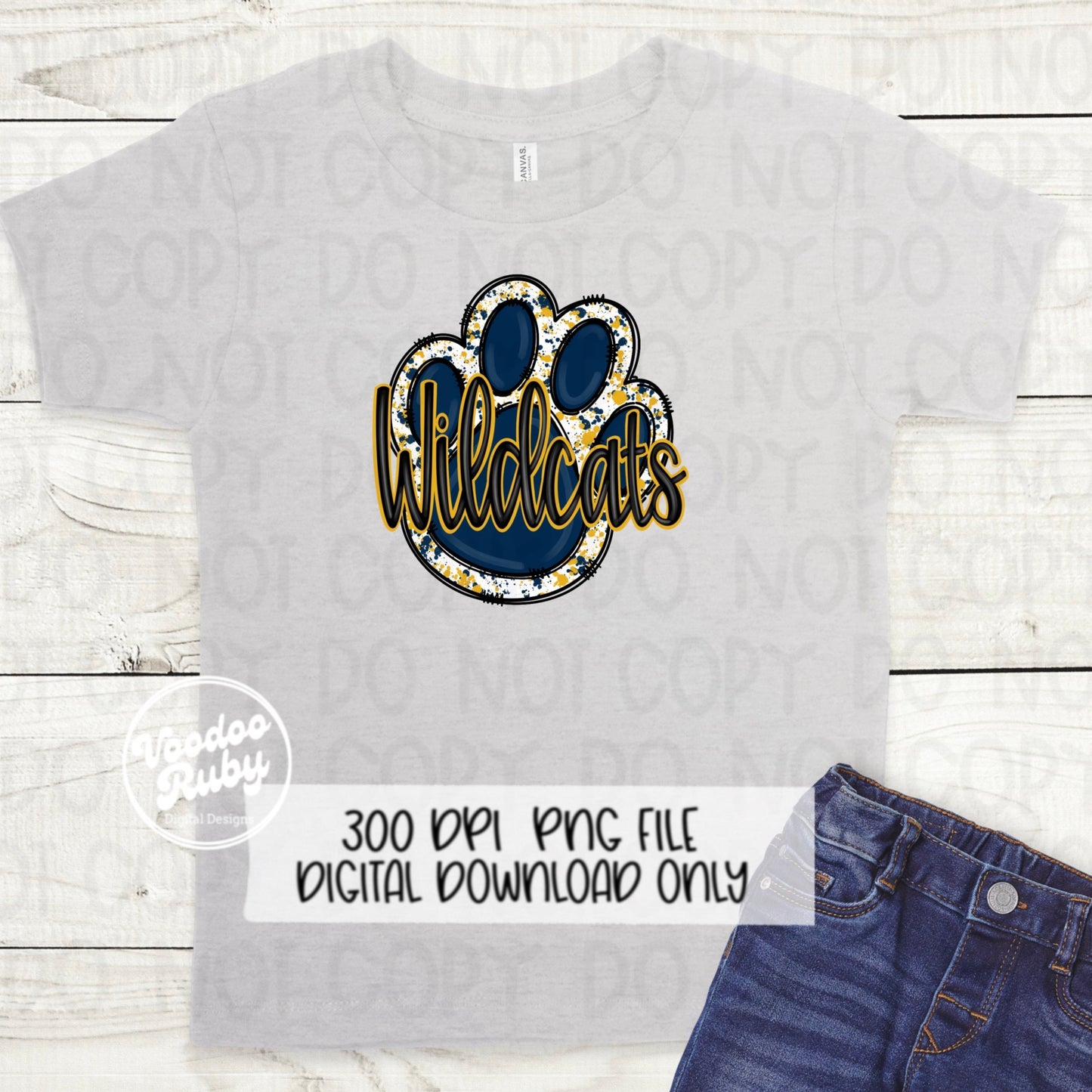 Wildcats PNG Design Hand Drawn Digital Download Sublimation Football PNG Blue Gold Wildcats Paw Print DTF Printable Clip Art