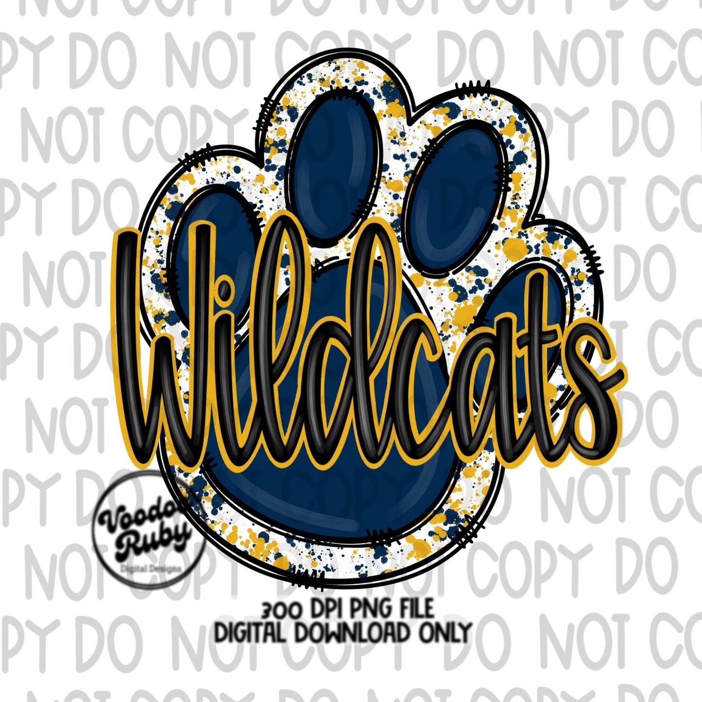 Wildcats PNG Design Hand Drawn Digital Download Sublimation Football PNG Blue Gold Wildcats Paw Print DTF Printable Clip Art