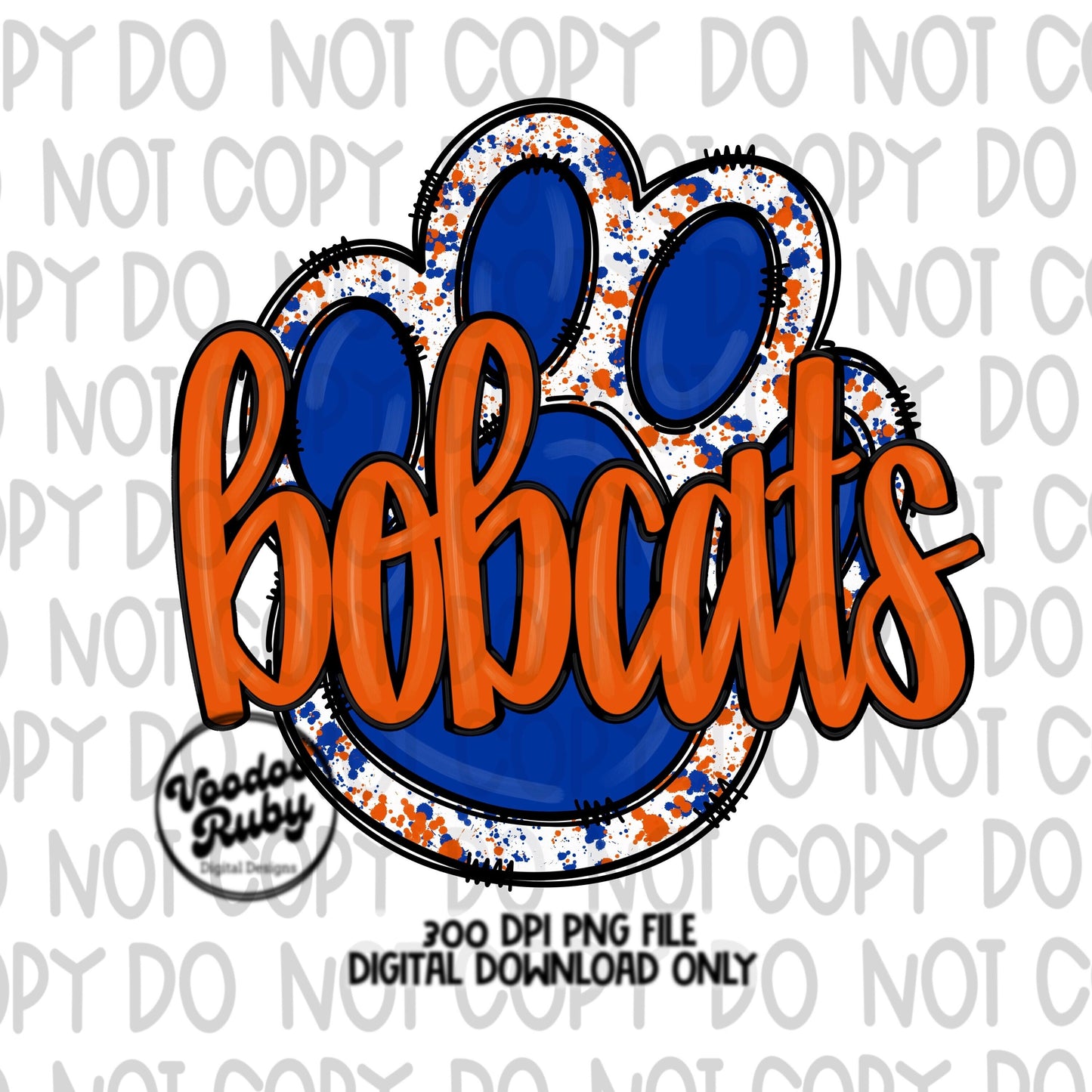 Bobcats PNG Design Blue Orange Hand Drawn Digital Download Football PNG Paw Print Sublimation Design Bobcats Football DTF Printable