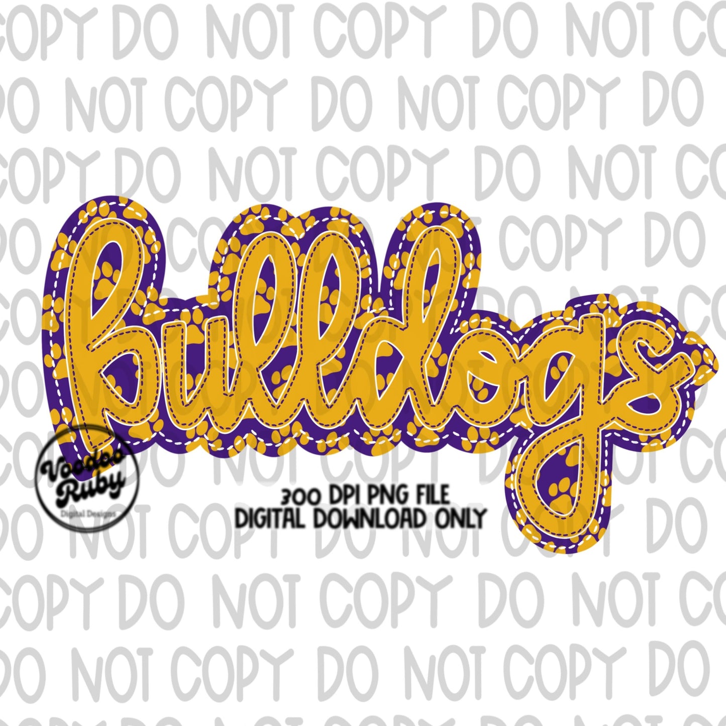 Bulldogs PNG Design Embroidery Faux Applique Hand Drawn Digital Download Sublimation Bulldogs DTF Printable Purple Gold Bulldogs Football