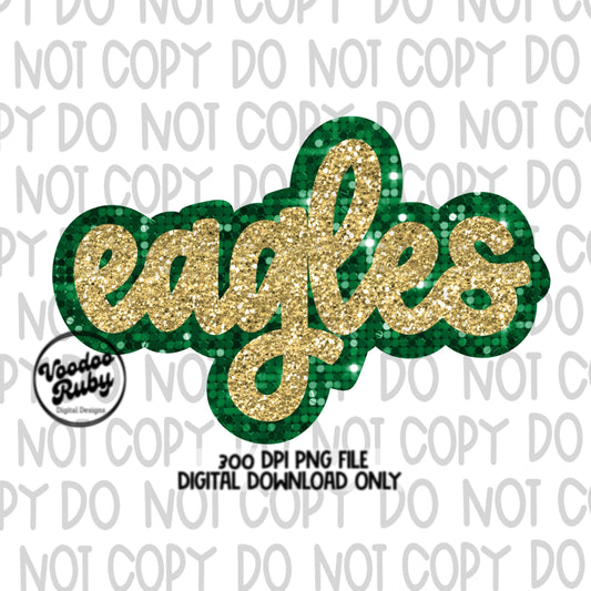 Eagles PNG Design Sequins Glitter Hand Drawn Digital Download Faux Sequins Patch PNG Printable Clip Art Faux Appliqué Eagles Football DTF